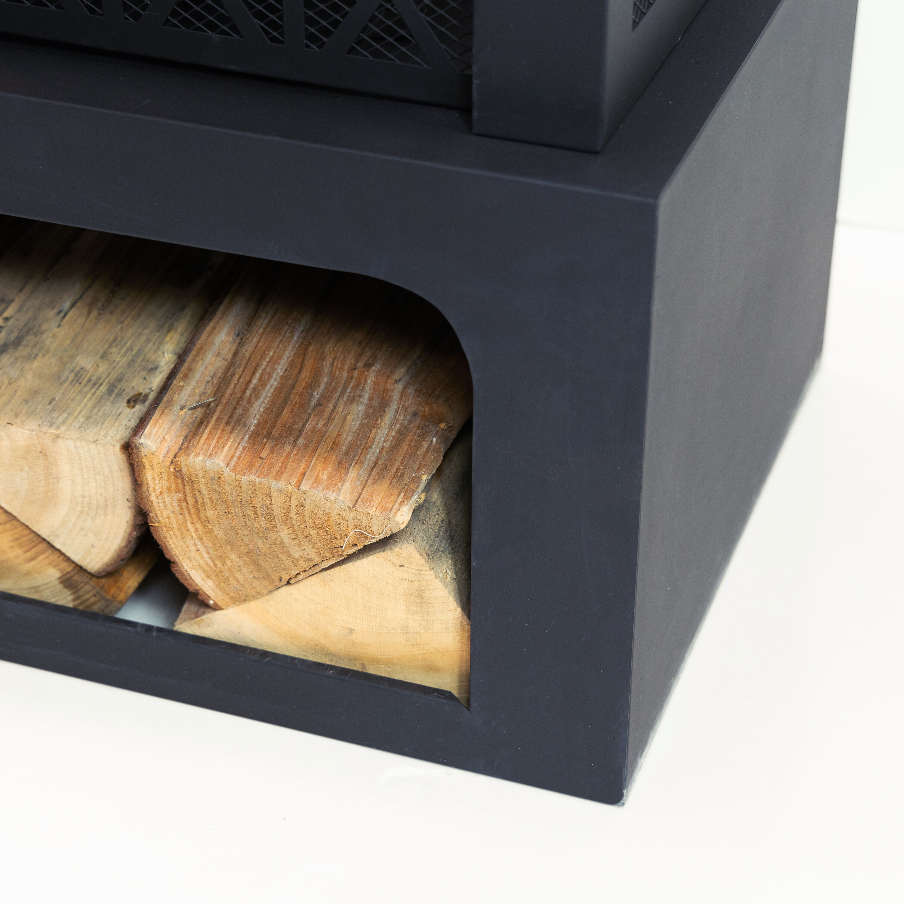 36" Black Steel Rectangular Outdoor Wood Burning Fire Pit with Log Storage