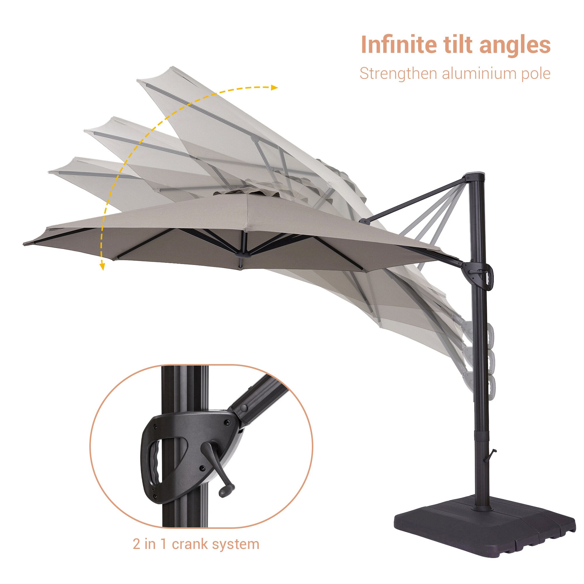 ACEGOSES 11-ft Aluminum Gray No-tilt Cantilever Patio Umbrella with ...