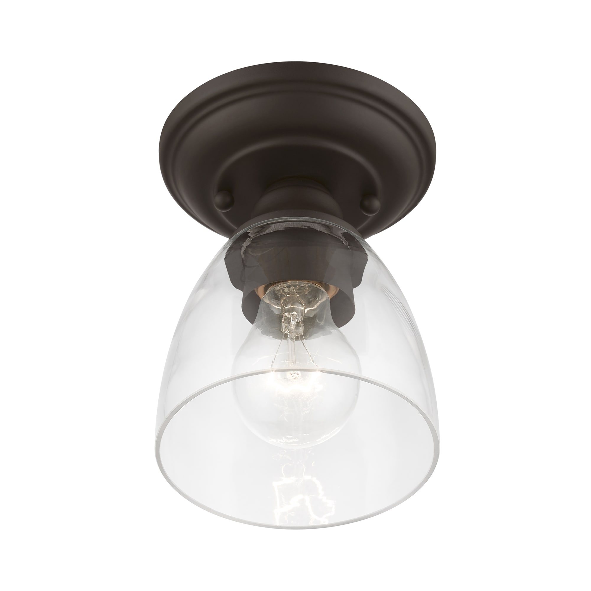 Bronze Contemporary 1-Light Flush Mount with Clear Hand-Blown Glass
