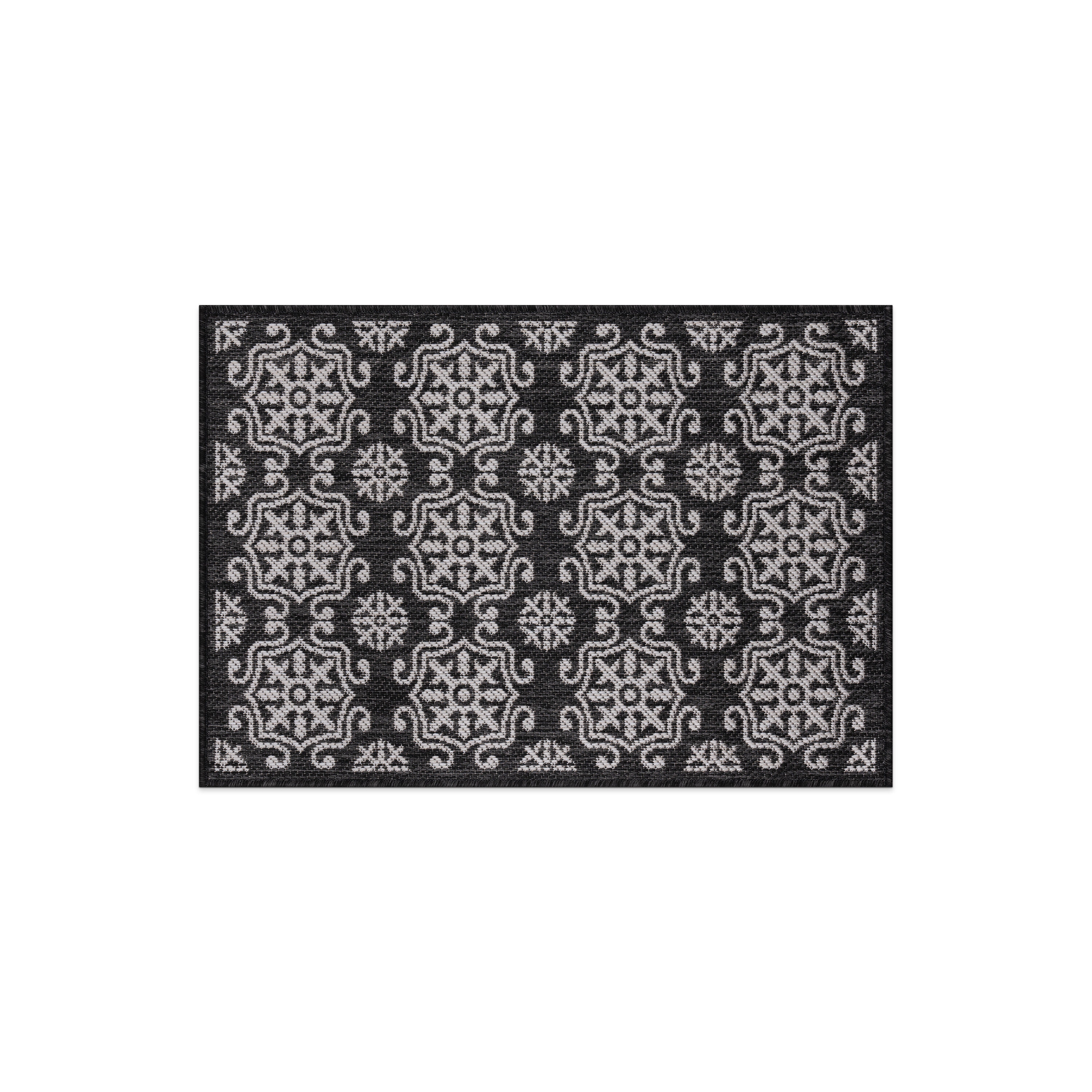 World Rug Gallery 119BLACK2X3 Summer 2 x 3 (ft) Loomed Polypropylene Black Rectangular Indoor/Outdoor Geometric Global Area rug