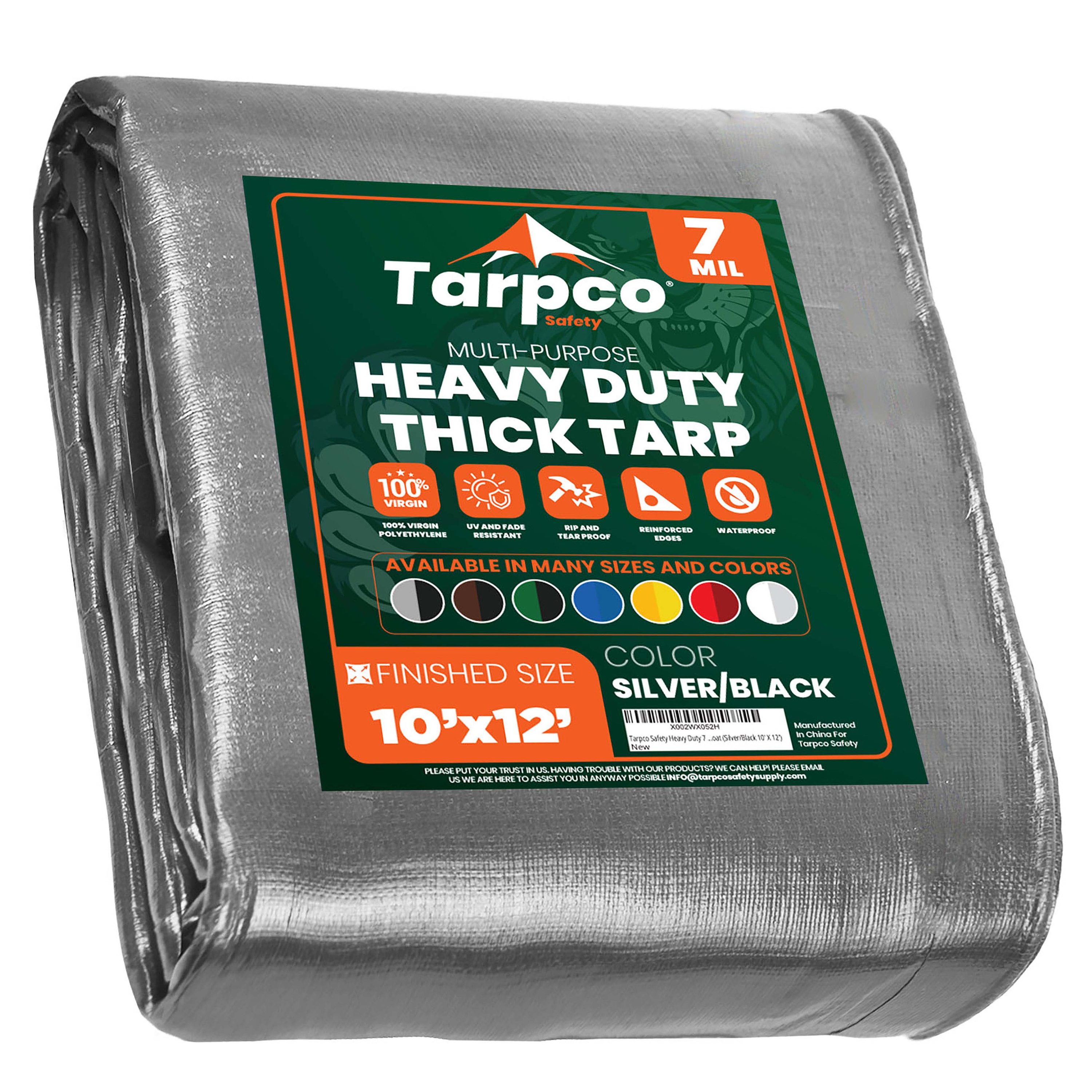 Tarpco Safety TS-201-10X12 10-ft x 12-ft Silver Waterproof Commercial Polyethylene 7-Mils Tarp