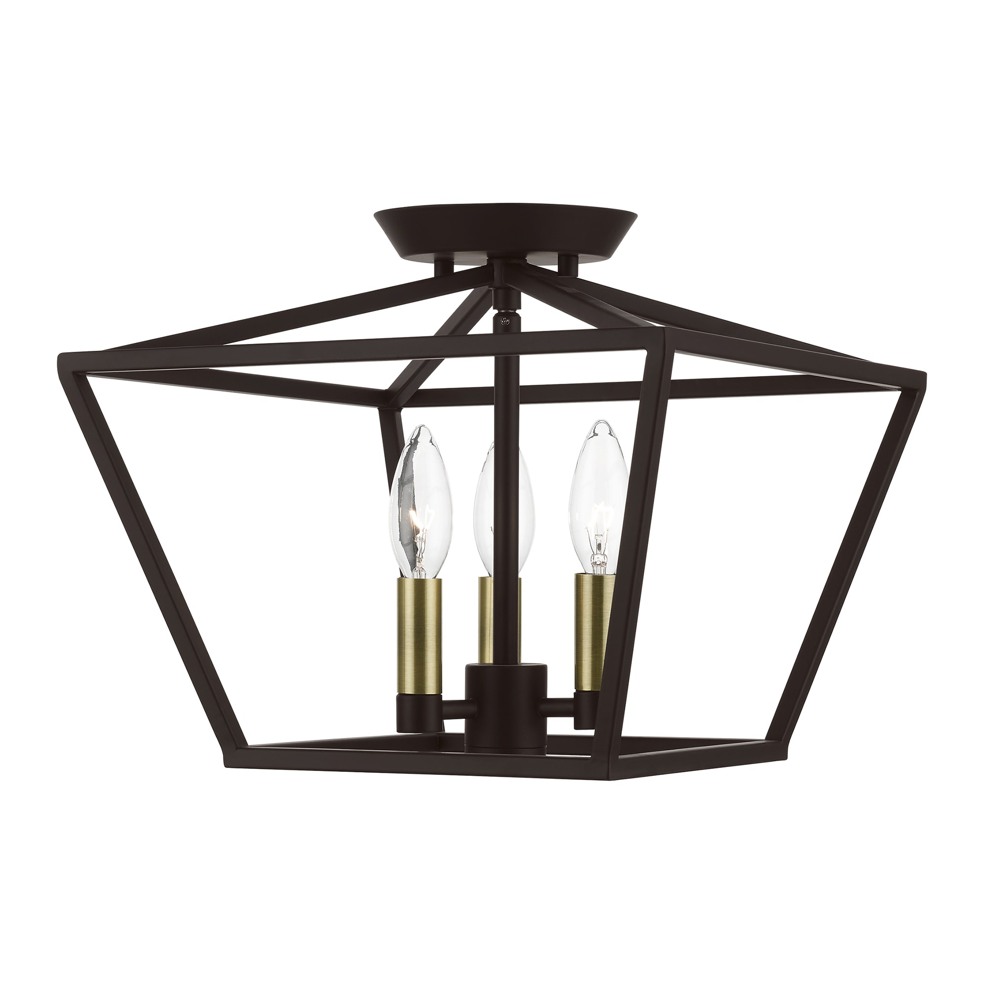 Casual Vibe Bronze & Antique Brass 3-Light Semi-Flush Mount