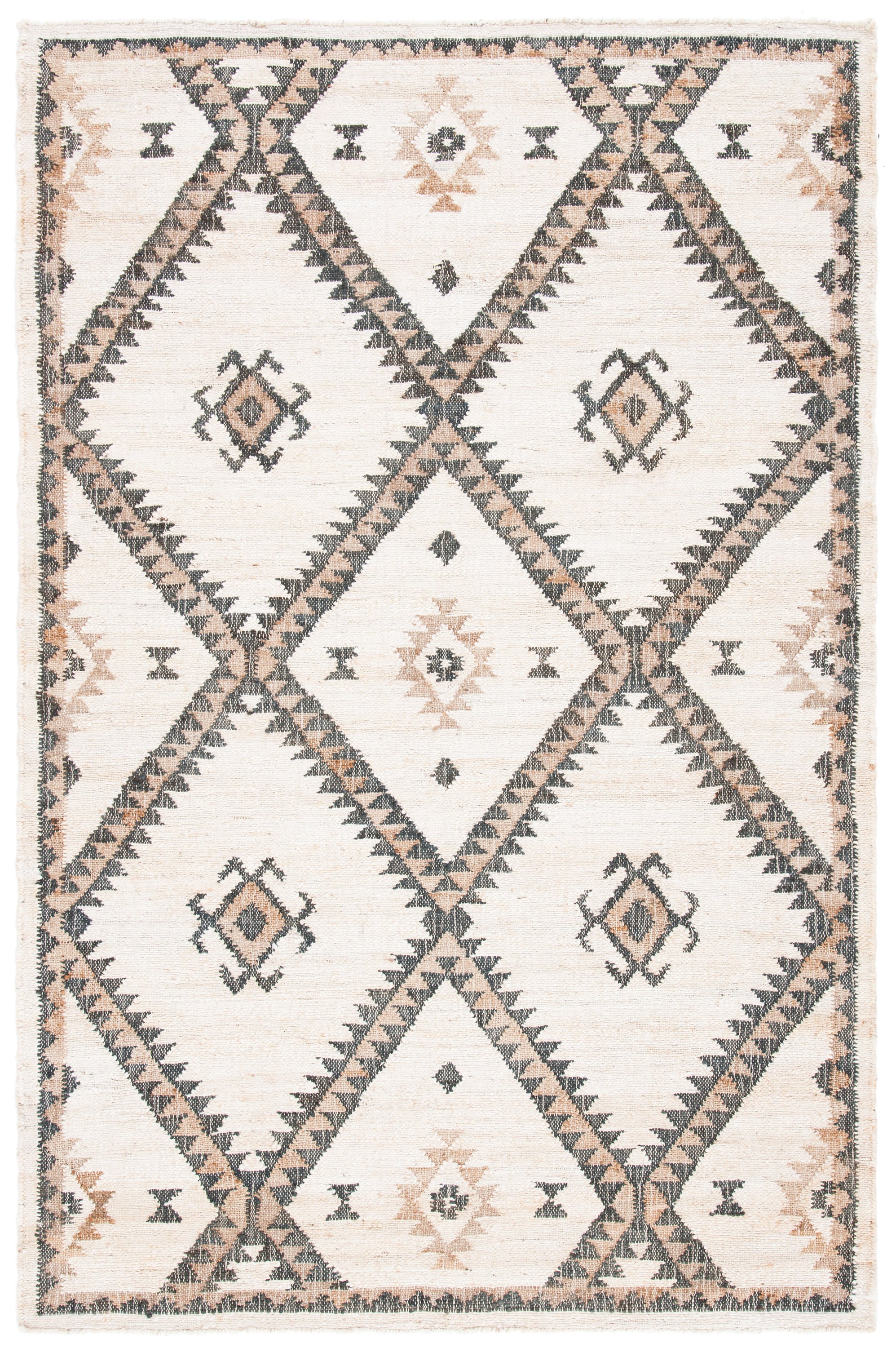 Safavieh KLM761A-5 Kilim Evelyn 5 x 8 (ft) Jute Ivory/Black Rectangular Indoor Abstract Bohemian/Eclectic Area rug