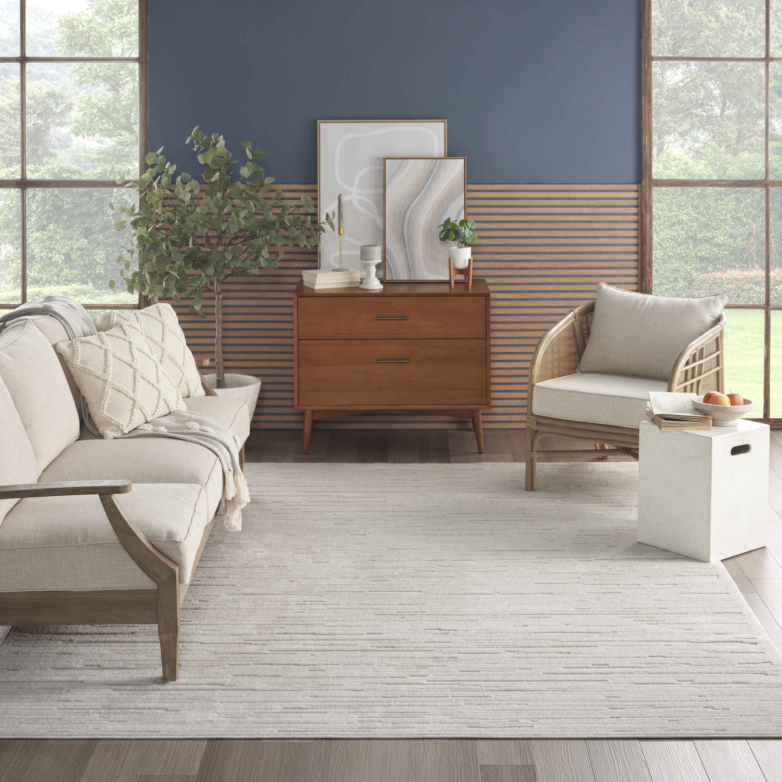 Nourison Home 099446984593 Casual 9 x 12 (ft) Polypropylene Beige Rectangular Indoor Abstract Area rug