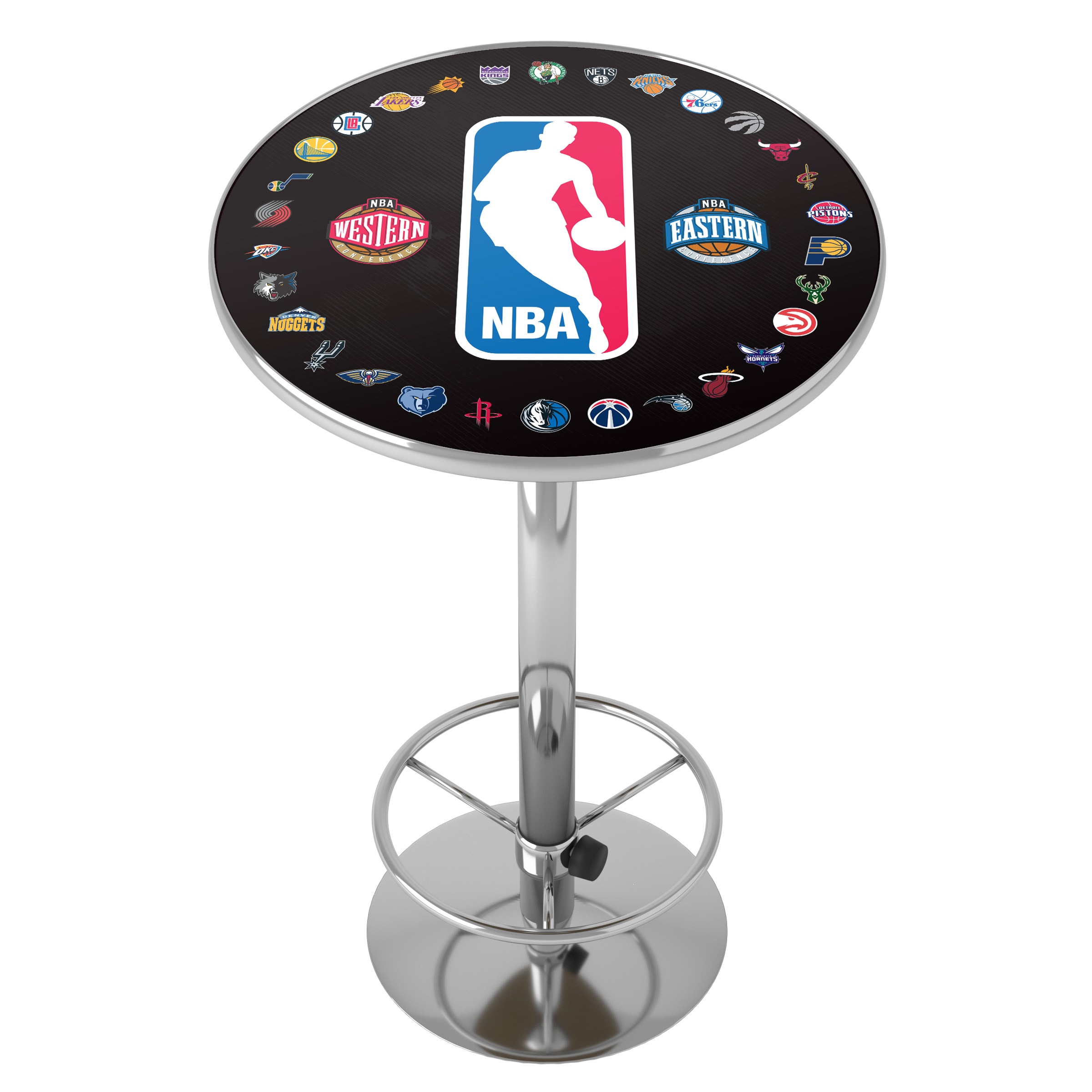 Trademark Gameroom NBA2000-NBA Pub Tables NBA Round Traditional Bar Table, Composite with Metal Metal Pedestal Base 27.375-in L x 42-in H