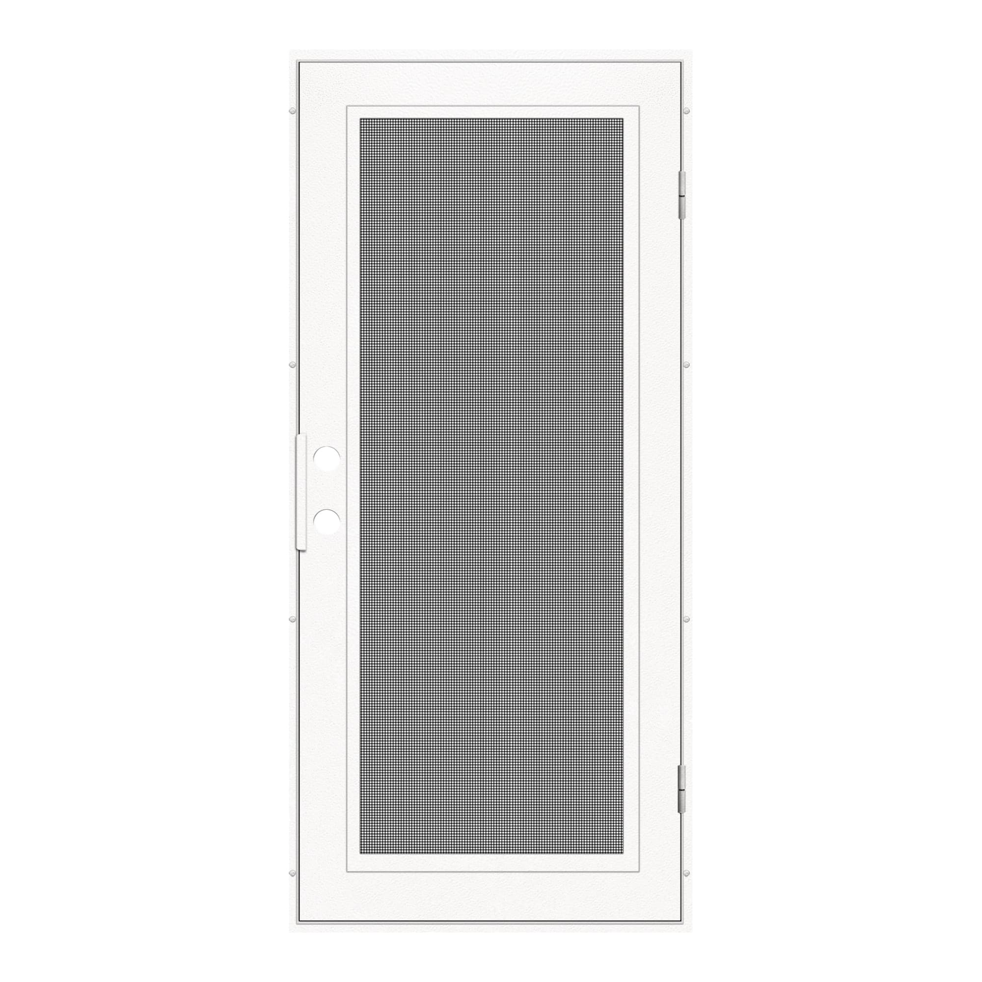 TITAN 3S0000CL1WT00A Full View Premium Aluminum Security Door 30-in x 80-in White Aluminum Surface mount Left-hand outswing Security Door with Black Screen and Double bore