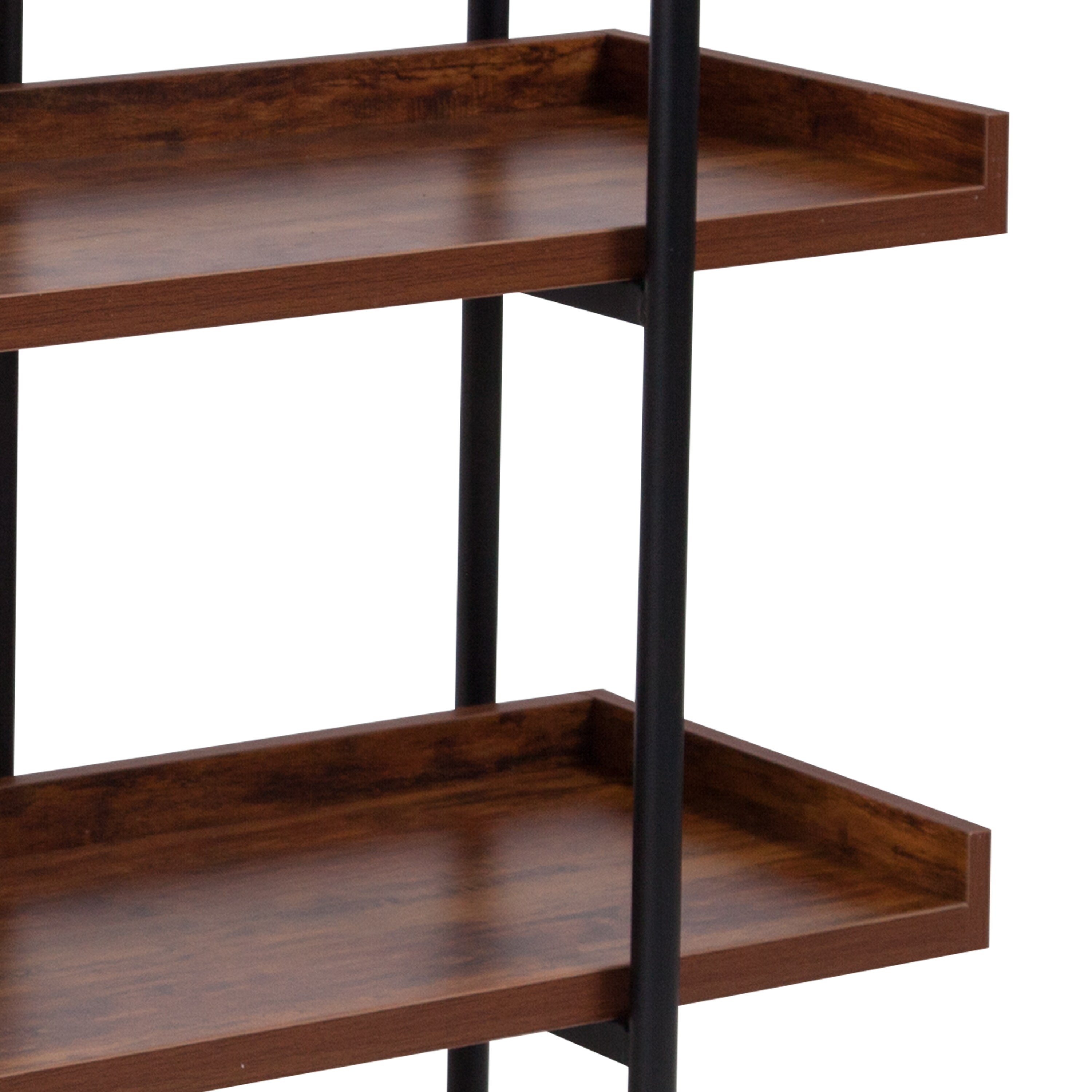 Modern Rustic Black Metal Frame 50" Display Shelf with Woodgrain Finish