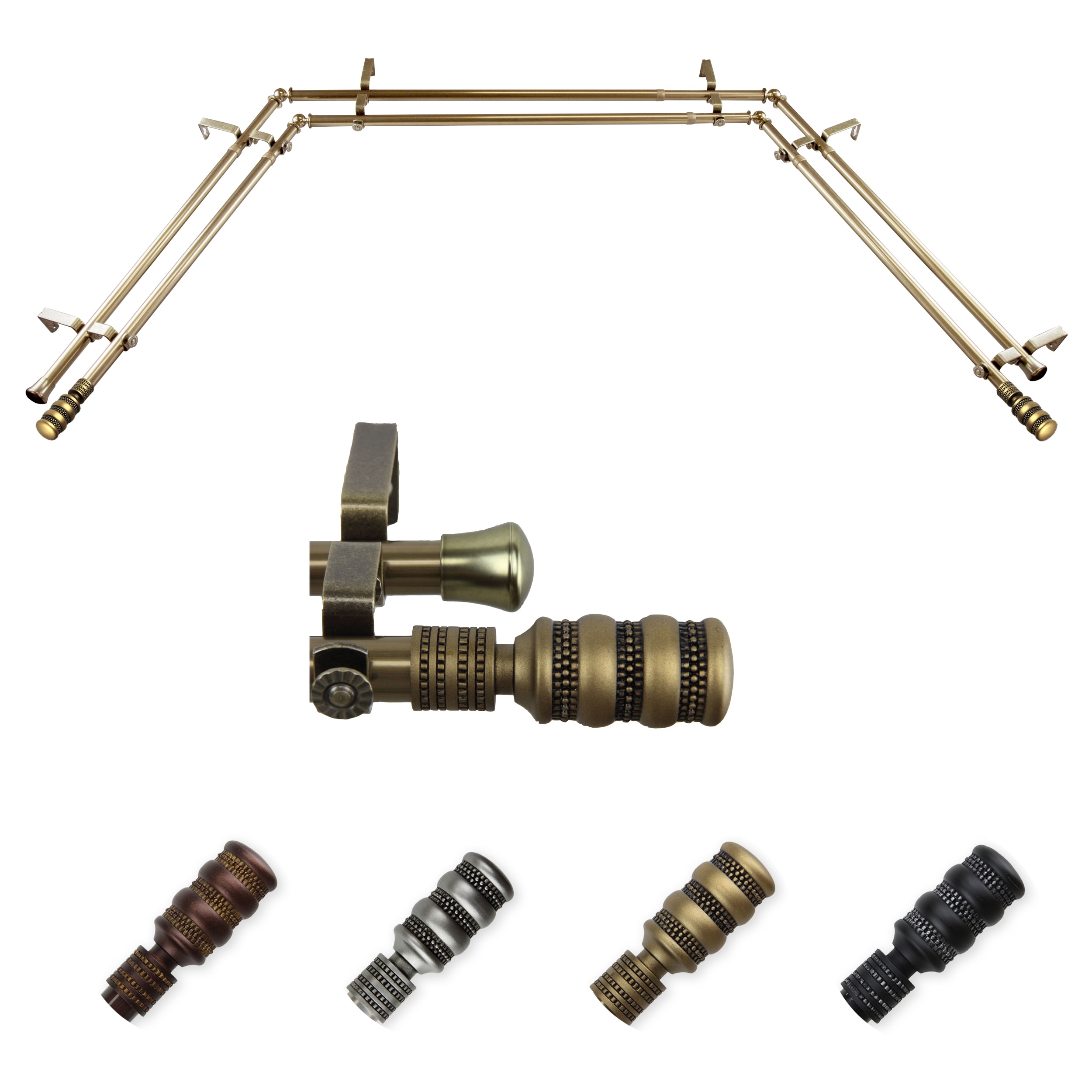 Hart & Harlow L-ABAY-09-4D Debra 13/16-in Double Bay Antique brass Steel Bay window curtain rod with Finials