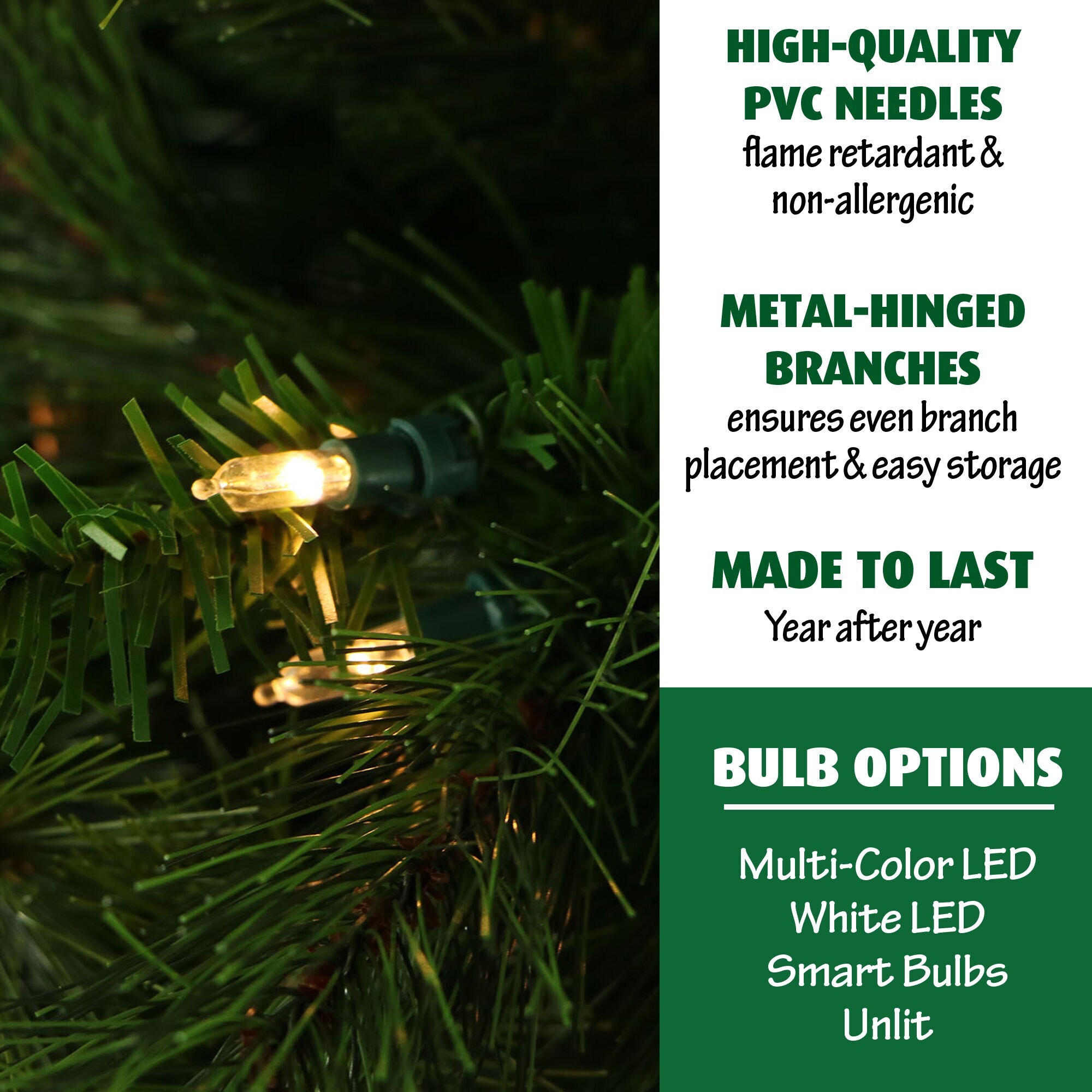 7.5-Foot Pre-Lit Green Pine Artificial Christmas Tree with White Lights