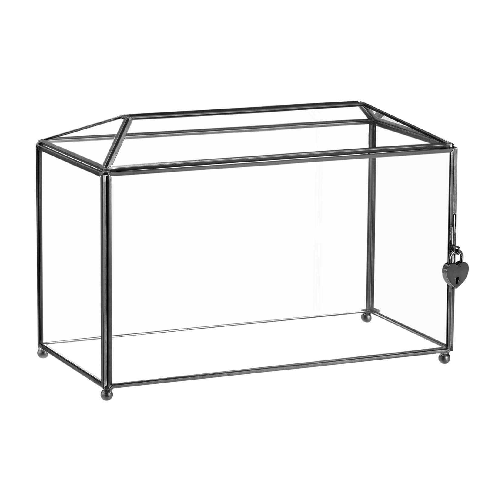 Unique Bargains Glass Card Box Wedding Card Box with Lock for Wedding Reception 12.59x5.9x8.85 Inches Envelope Card Holder for Reception Graduation Gift Cards Black