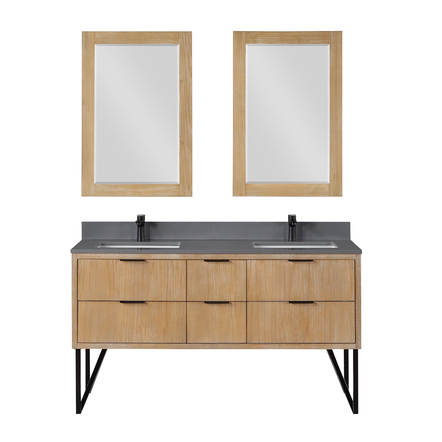 Altair 548060-WP-CG Helios 60-in Weathered Pine Undermount Double Sink Bathroom Vanity with Concrete Gray Engineered Marble Top (Mirror Included)