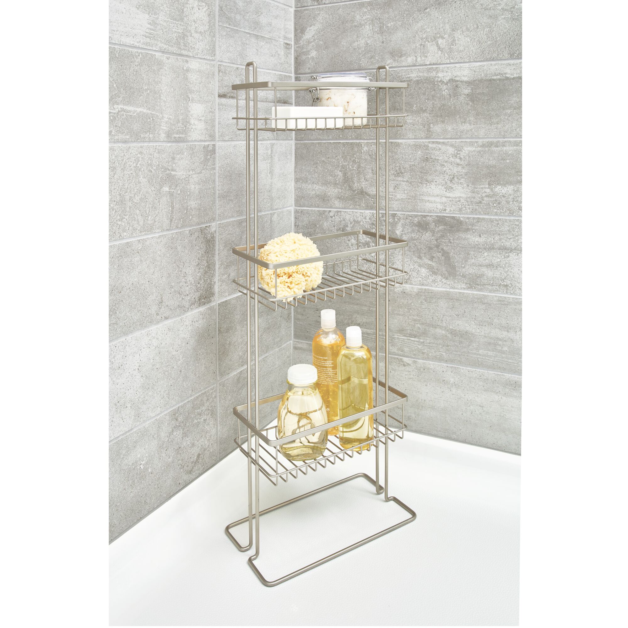 iDesign Nickel Steel 3 -Shelf Floor freestanding Freestanding shower caddy 12.4-in x 6.9-in x 32.1-in