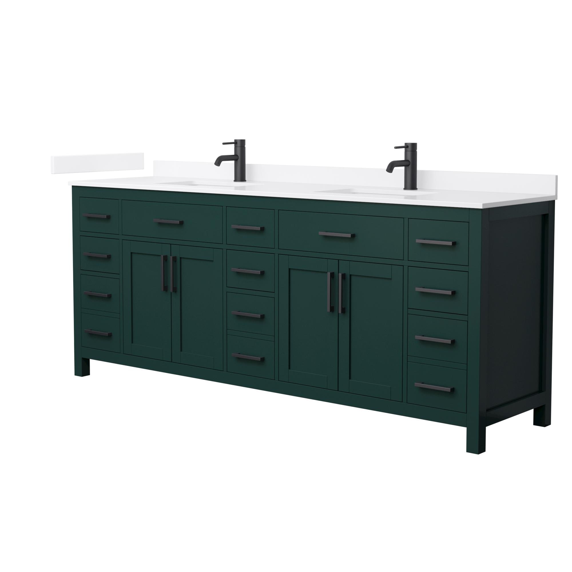 Wyndham Collection Beckett 84-in Green with Matte Black Trim Undermount Double Sink Bathroom Vanity with White Quartz Quartz Top