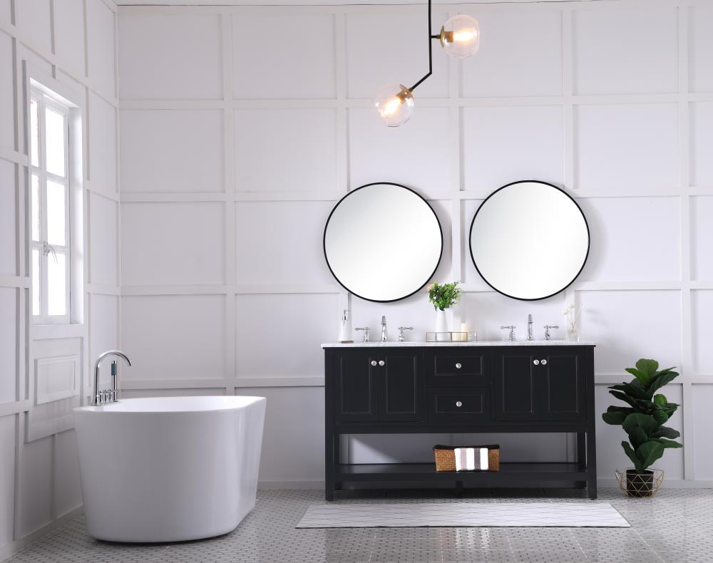 60 in Black Double Sink Bathroom Vanity with Carrara Marble Top