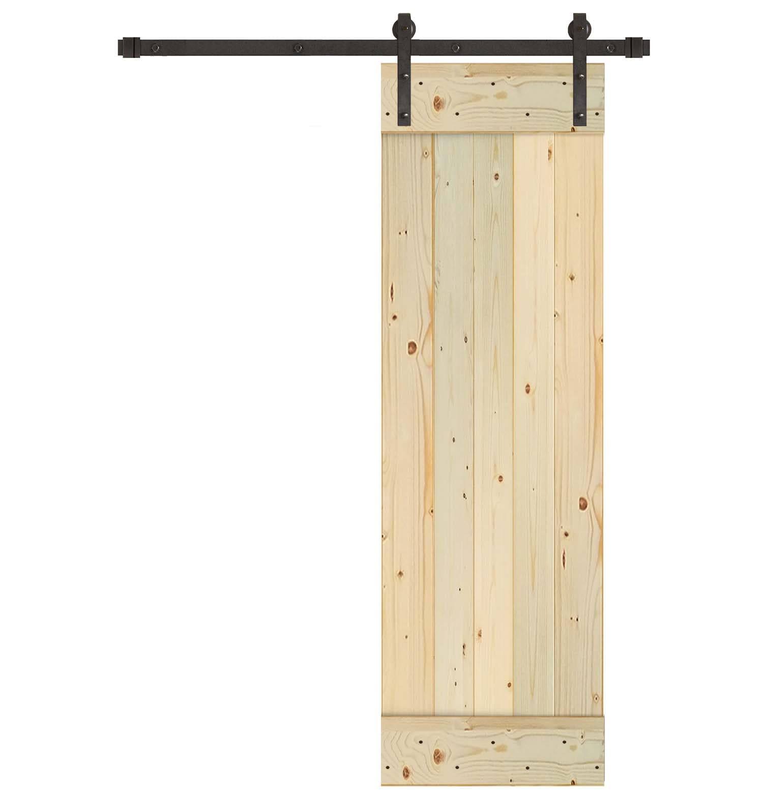 Creative Entryways UP2110-2484-10B 24-in x 84-in Unfinished Unfinished Plank Pine Wood Solid core Single Barn Door (Hardware Included)