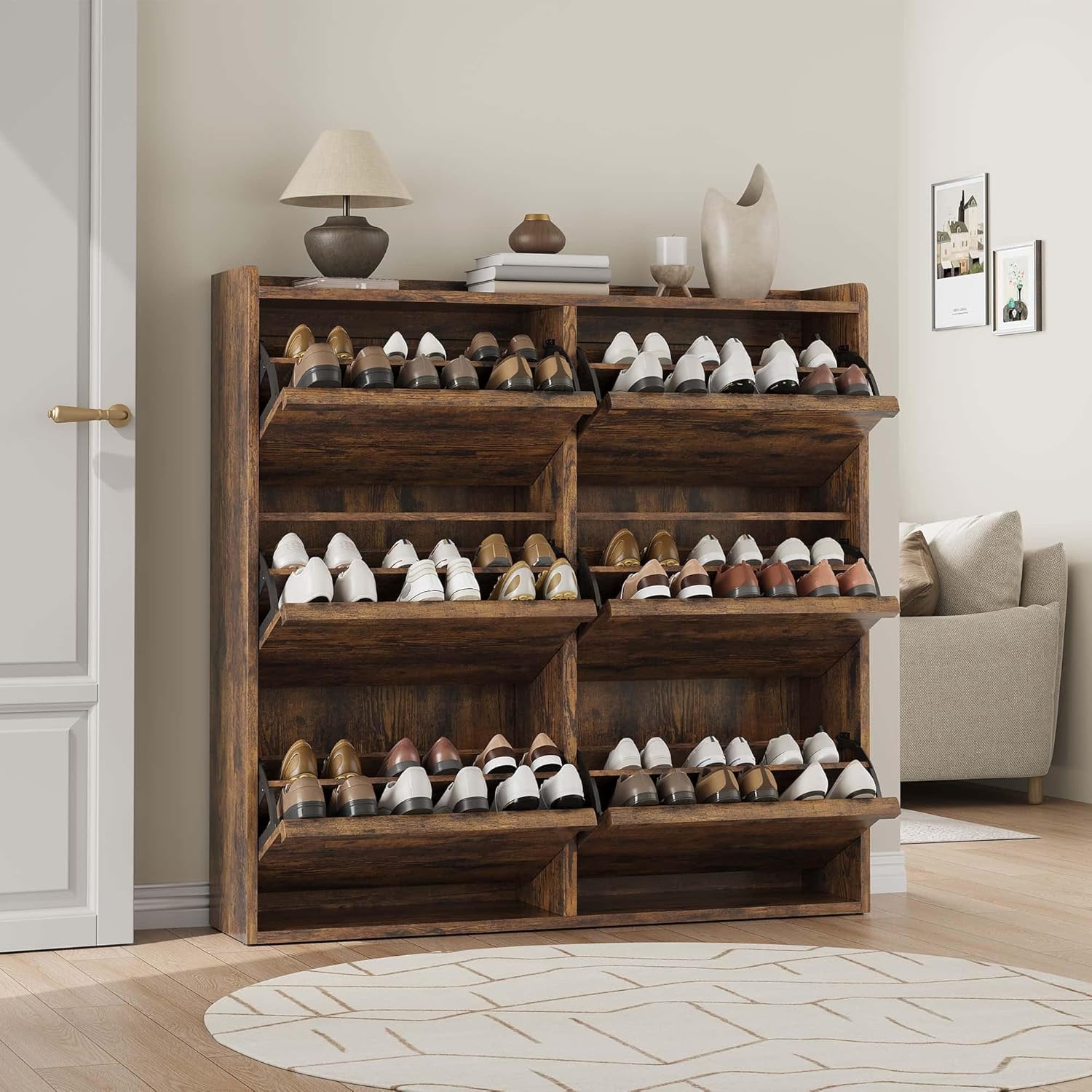 Garvee Shoe Cabinet with 6 Flip Drawers Shoe Organizer Cabinet with Adjustable Shelf Shoe Storage for Entryway Hidden Shoe Cabinet for Hallway Living Room Brown #OYF-PHO-15G0G0FW