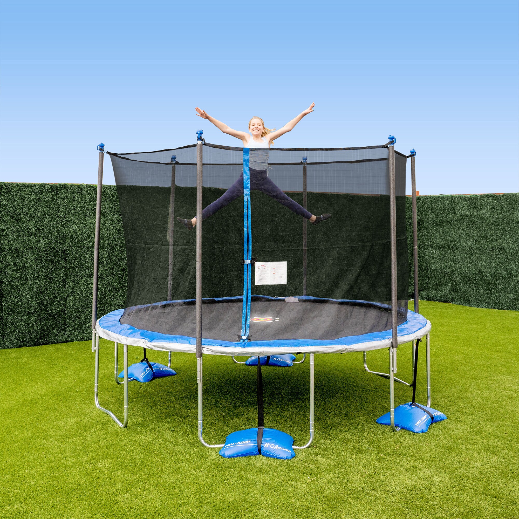 TruJump 12ft Trampoline (U-leg) and 6-pole Enclosure Combo with Spin Light and Water Anchor at Lowes.com