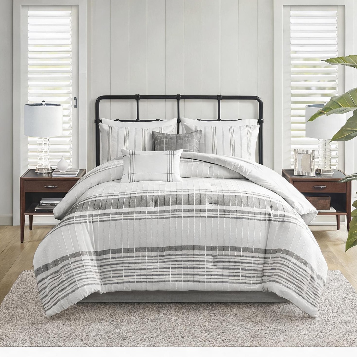 Watnature Neutral Gray Bedding Sets with Bedroom and Decorative Pillows Cotton Jacquard Weave