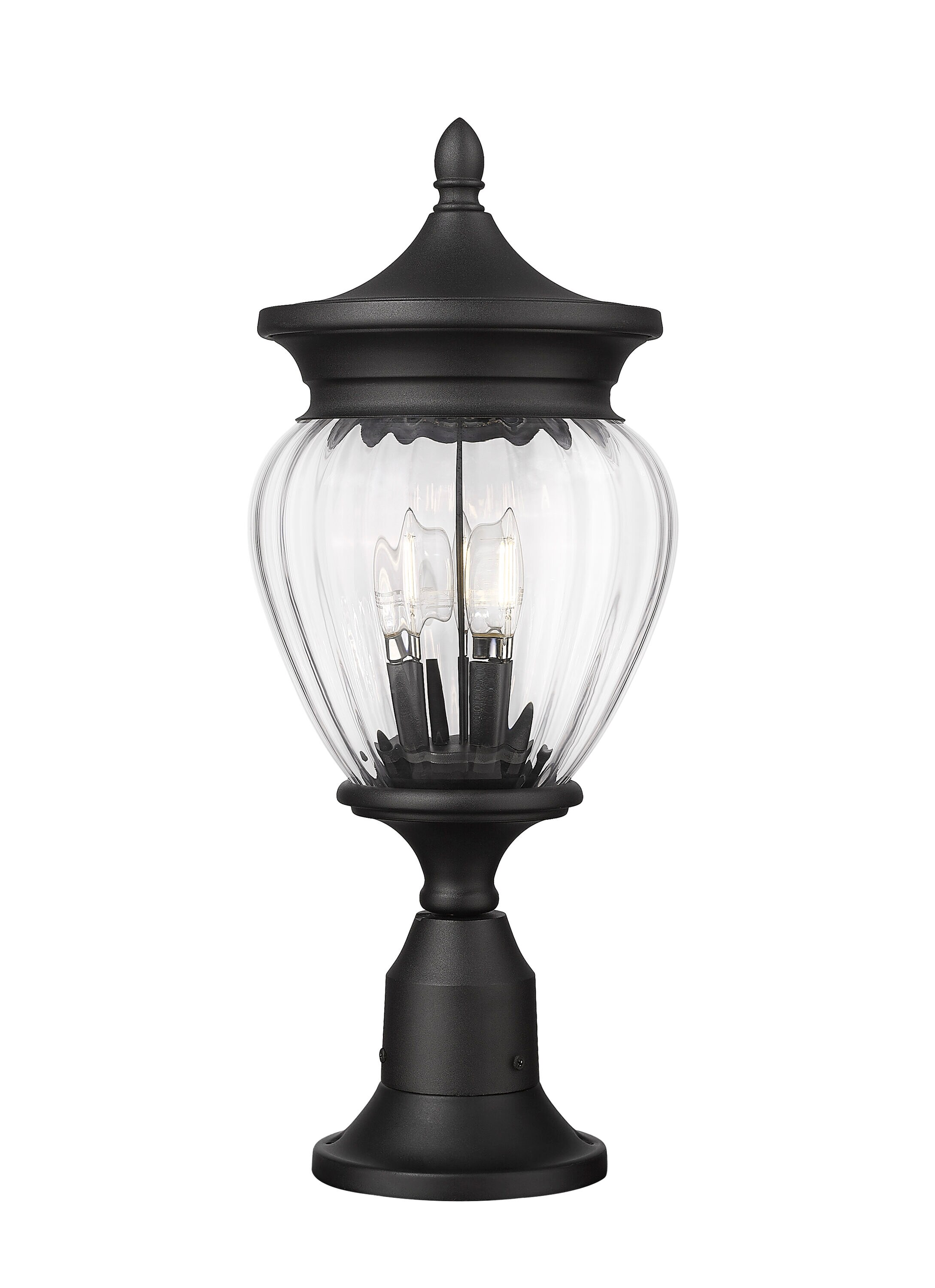 Davina 22.25-Inch Black Aluminum Pier Mounted Outdoor Light with Ribbed Glass