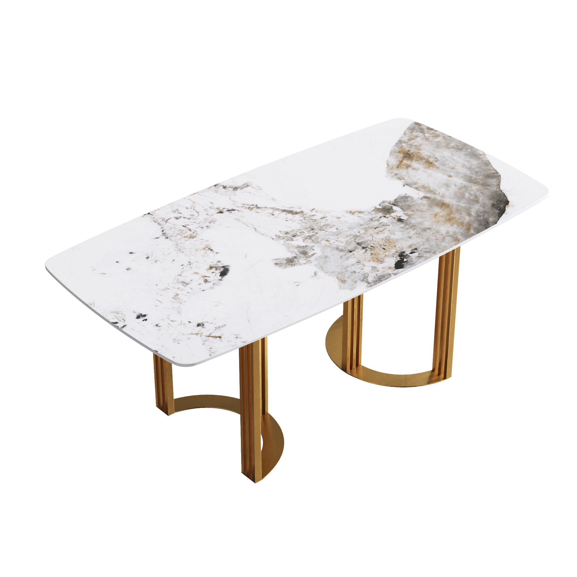 LIVIZA GIZ-AT1063WT AT01 White Contemporary/Modern Dining Table, Faux marble with Gold Steel 70.87-in L x 29.53-in H