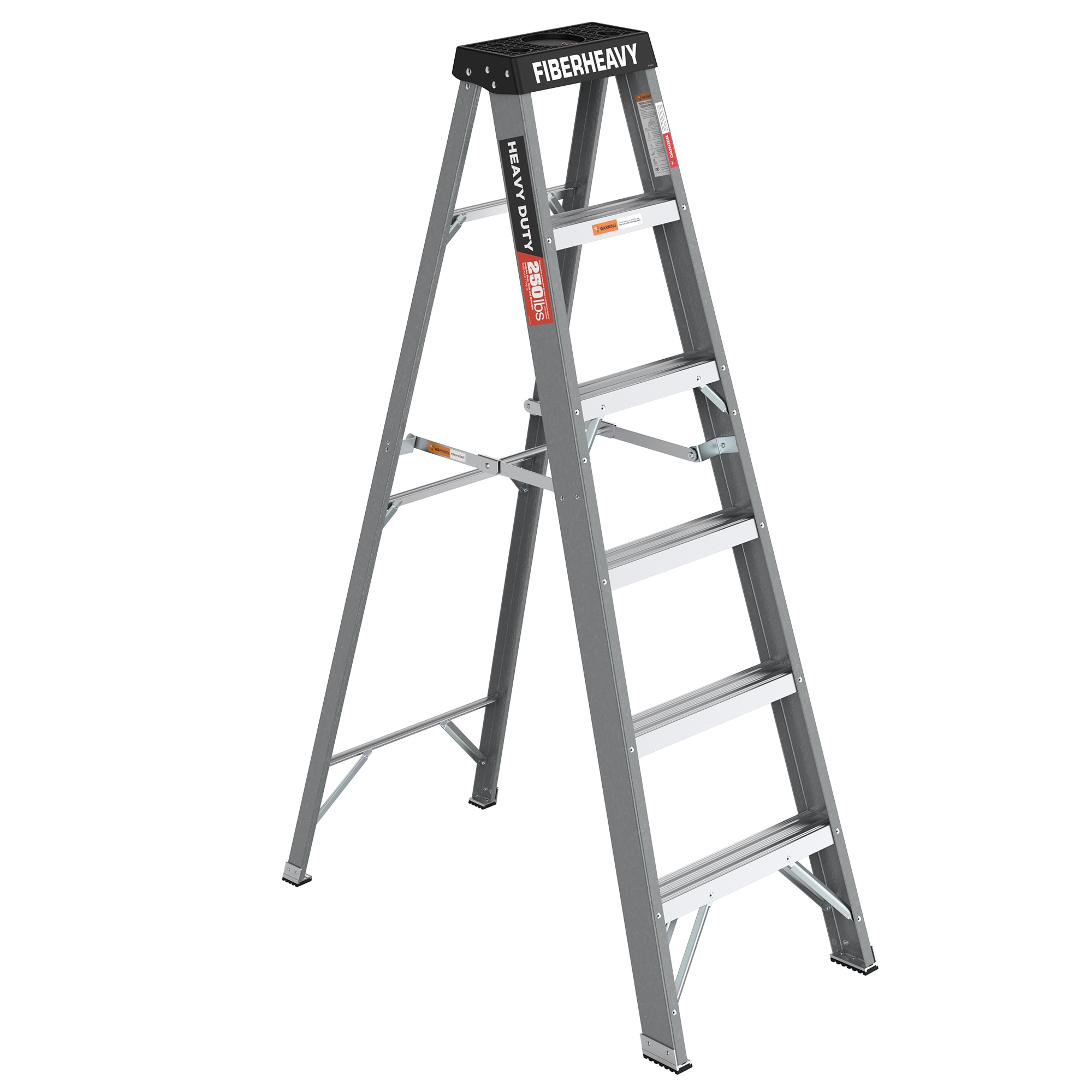 Tatayosi Fiberglass Step Ladder 6-Step 250lbs Gray #DJ-P204172