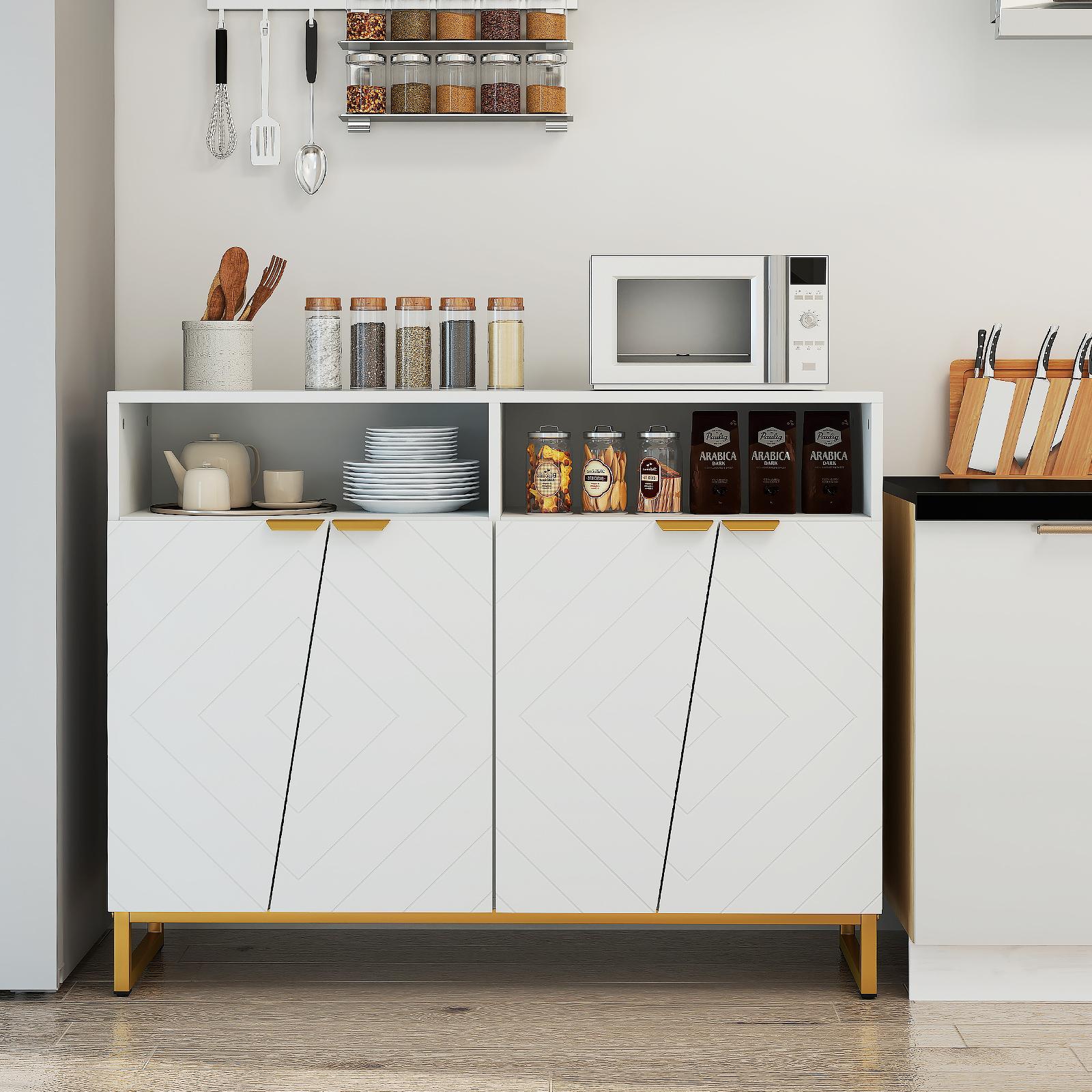 BABOOM 40 x 12 x 32 Inch Modern Sideboard Cabinet with 4 Doors and Adjustable Shelves