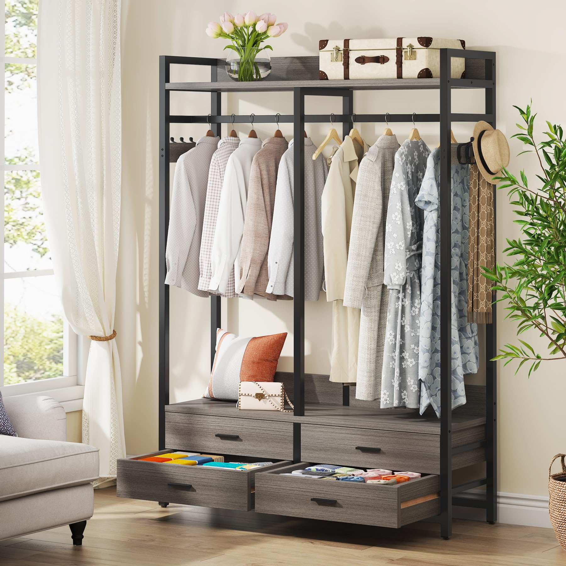 Tribesigns HOGA-CJ079 3.94-ft to 3.94-ft W x 5.94-ft H Gray and black Solid Shelving Wood Closet System