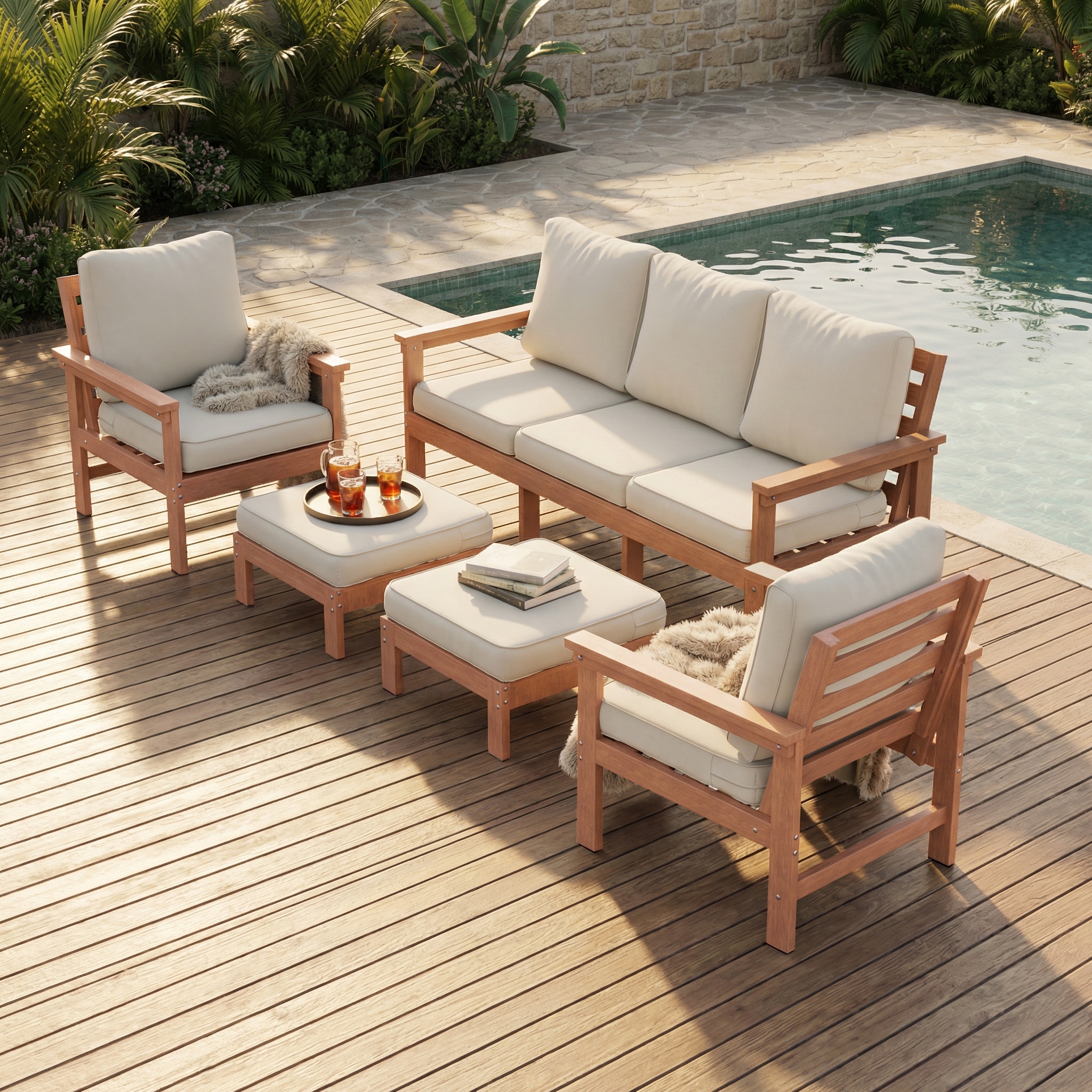 ACEGOSES 5-Piece Outdoor Conversation Set with Ottoman and Cushions