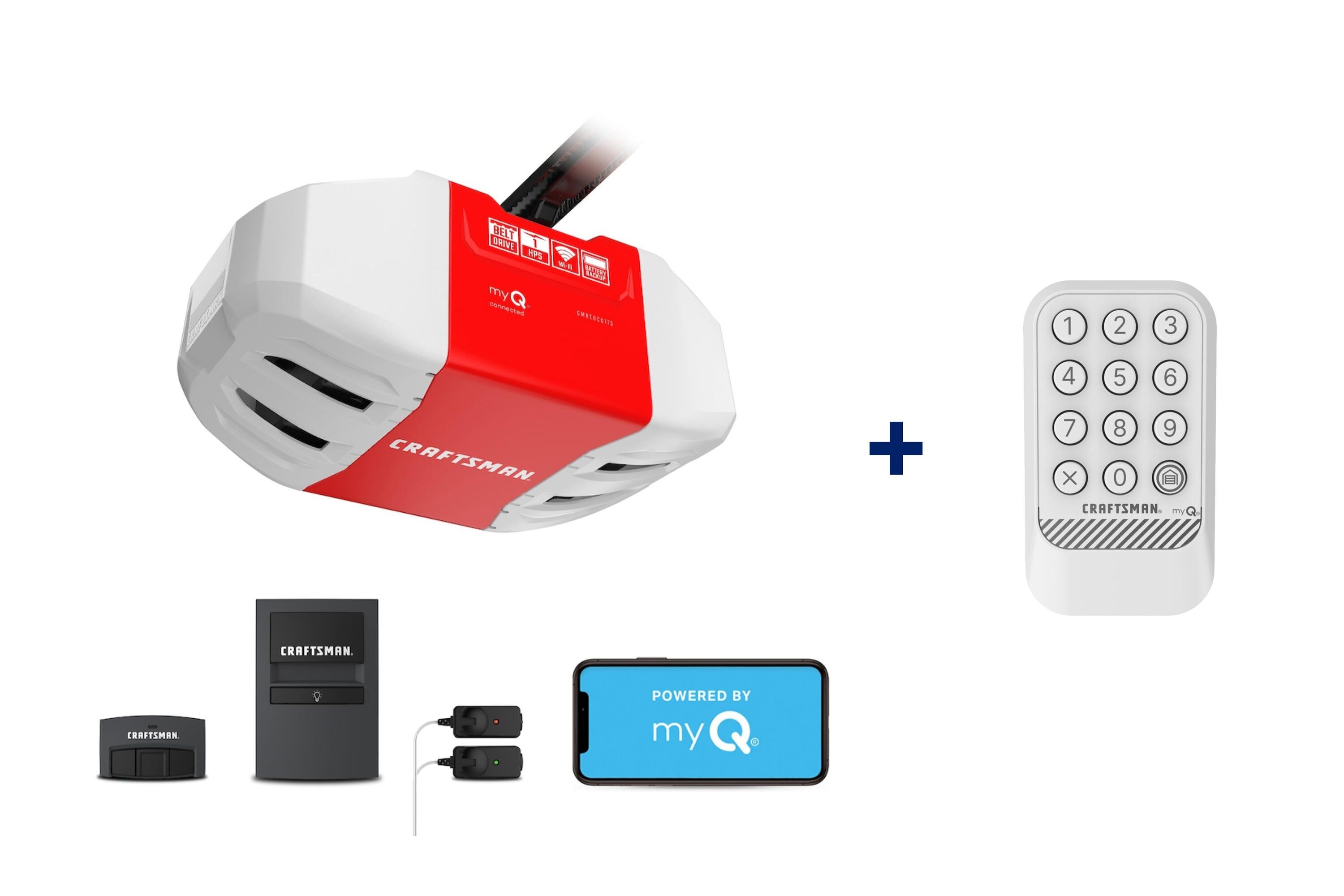CRAFTSMAN  1-HP myQ Ultra Quiet Smart Compatible Belt Drive Garage Door Opener Wi-Fi Compatibility and Battery Back-Up Wireless Keypad Bundle