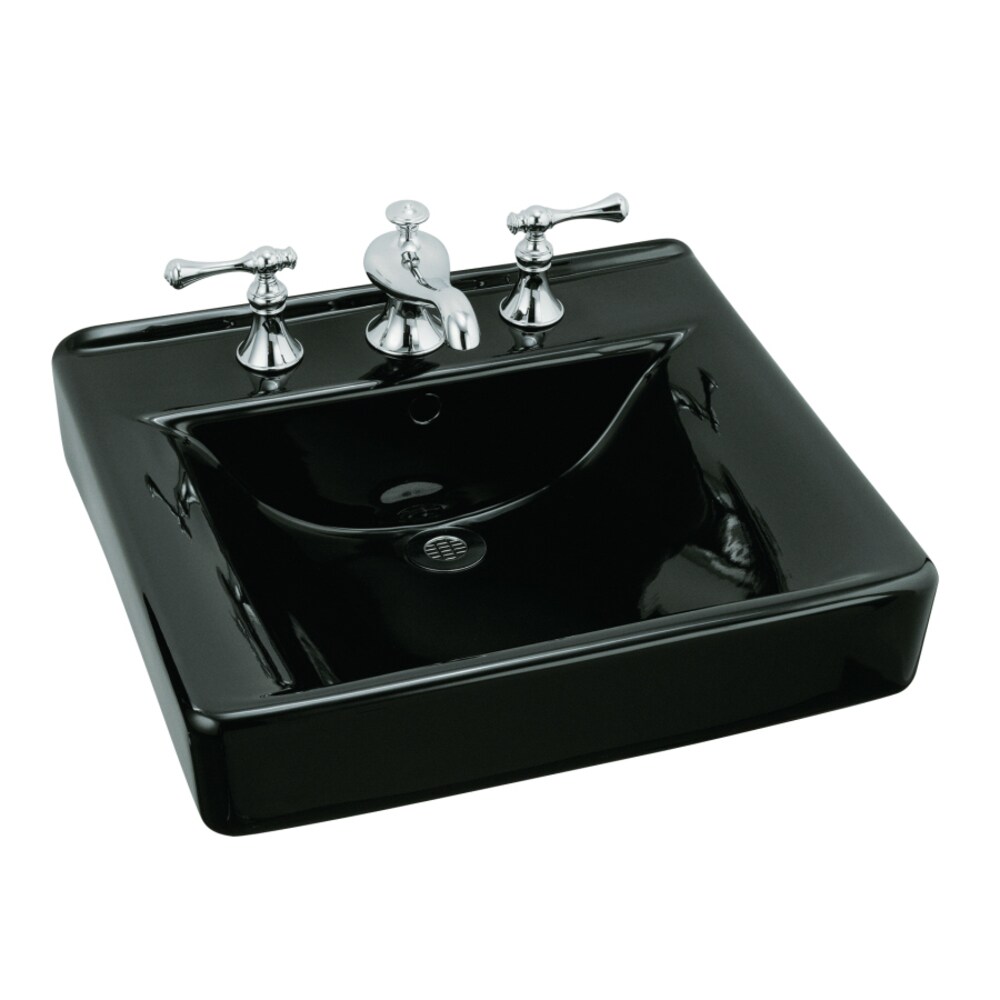 KOHLER 2084-7 Soho Vitreous china Wall-mount Rectangular Traditional Black Bathroom Sink ( 20.0-in x 18.0-in )