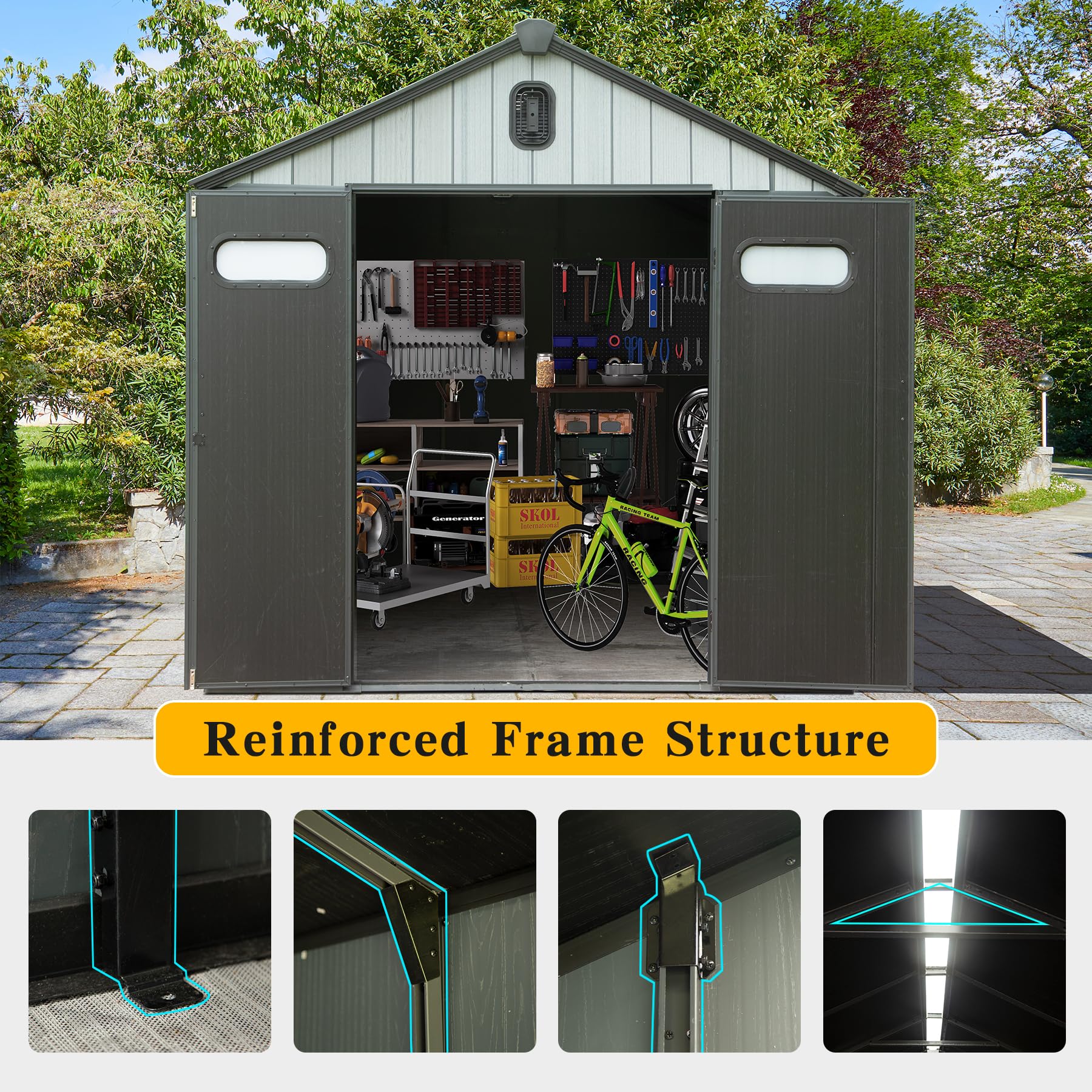 Tatayosi 8x8FT Resin Outdoor Storage Shed with Lockable Door