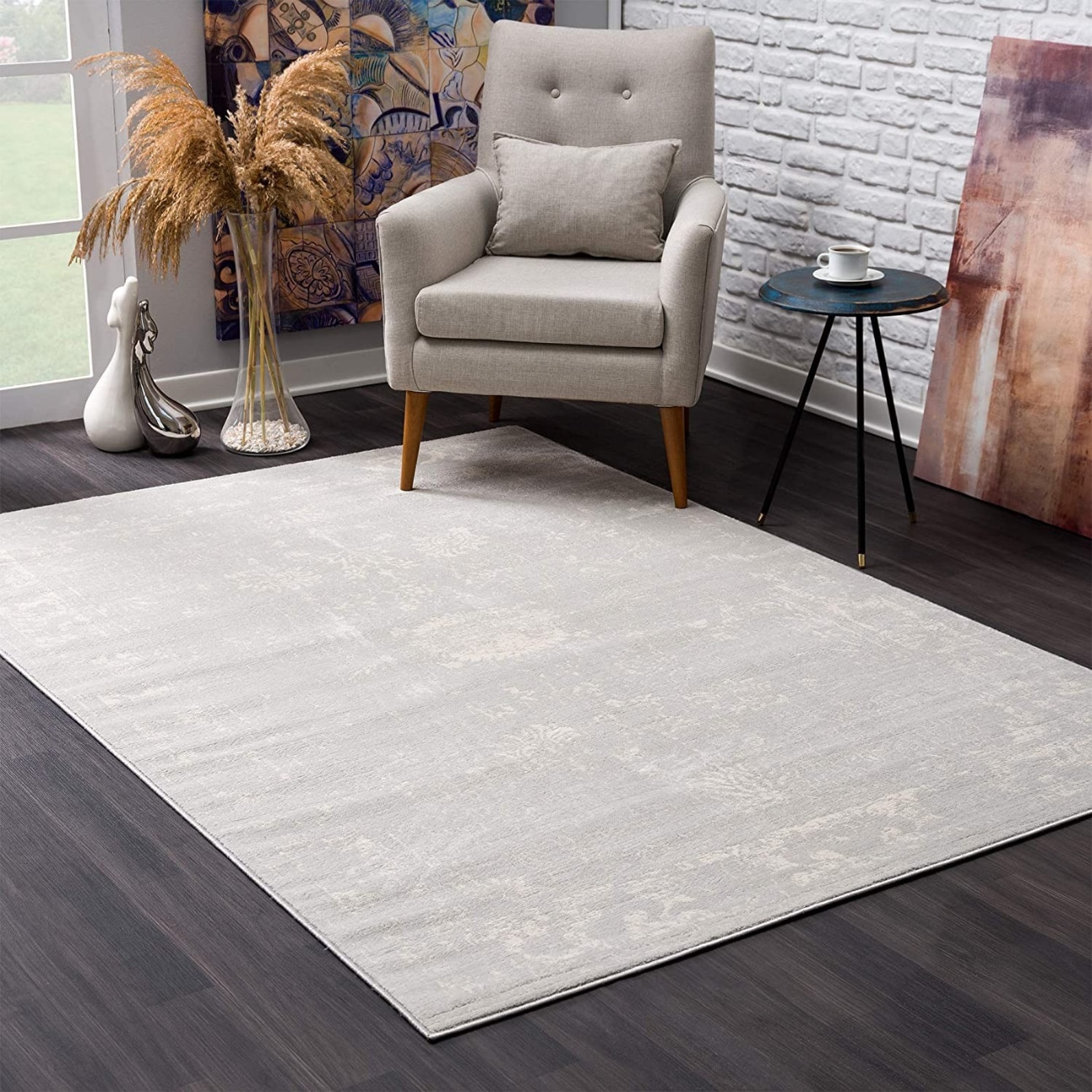 HomeRoots 4000390296 5 x 8 (ft) Loomed Polypropylene Grey Rectangular Indoor Abstract Area rug