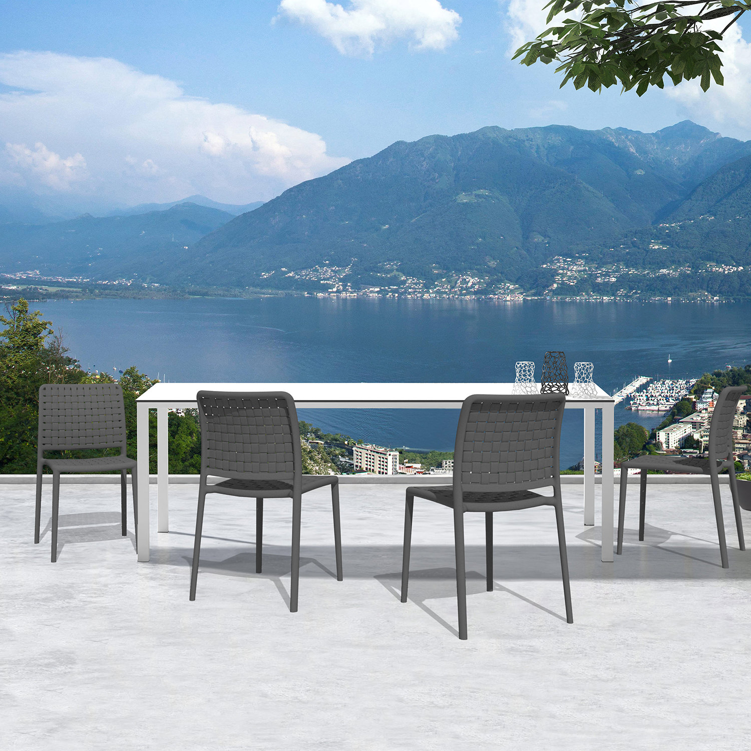 Anthracite Armless Plastic Resin Stacking Patio Dining Chairs, Set of 2