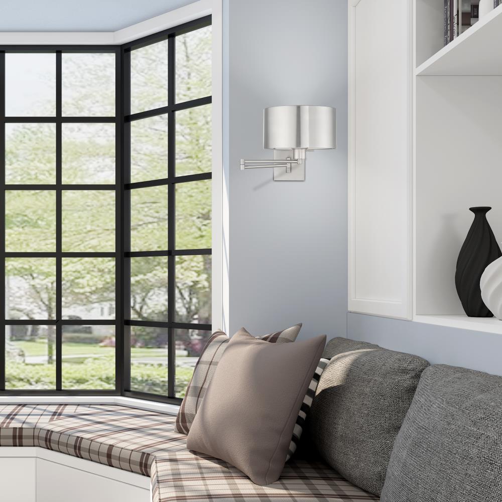 Brushed Nickel Swing Arm Wall Sconce with Drum Shade