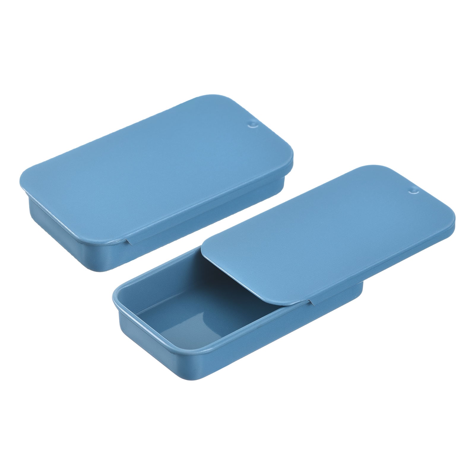 Unique Bargains 4pcs Metal Tin Box Container 2.4x1.3x0.4inch Slide Top Tin Containers Empty Rectangular Storage Box Portable Mini Tin Case for Candy Cosmetic Crafts Blue