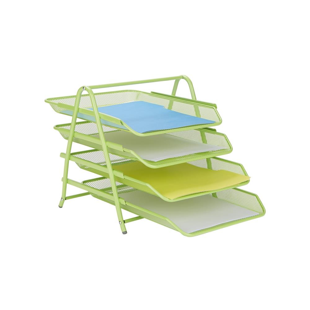 Mind Reader 4TPAPER-GRN Metal 4 Compartment Letter Tray, Pack of 1, Green