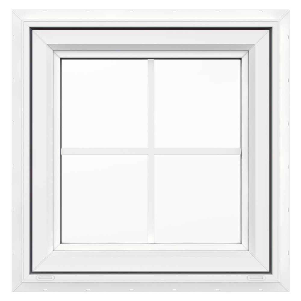 JELD-WEN LOWOLVYAWNDL2424 V-4500 23-1/2-in x 23-1/2-in x Vinyl New construction White Double Pane Glass Awning Window with Grids, ( Full Screen Included )