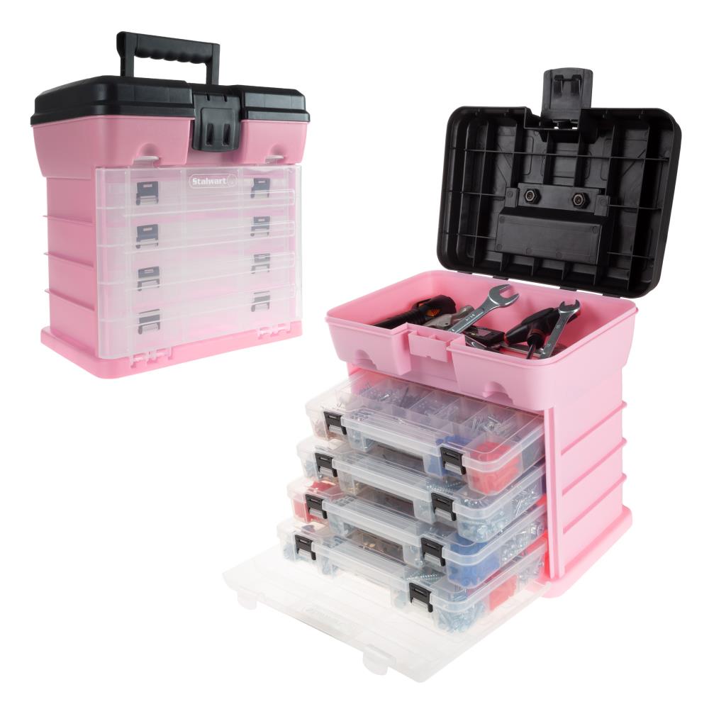 Fleming Supply 8.25-in 4-Drawer Pink Plastic Lockable Tool Box at