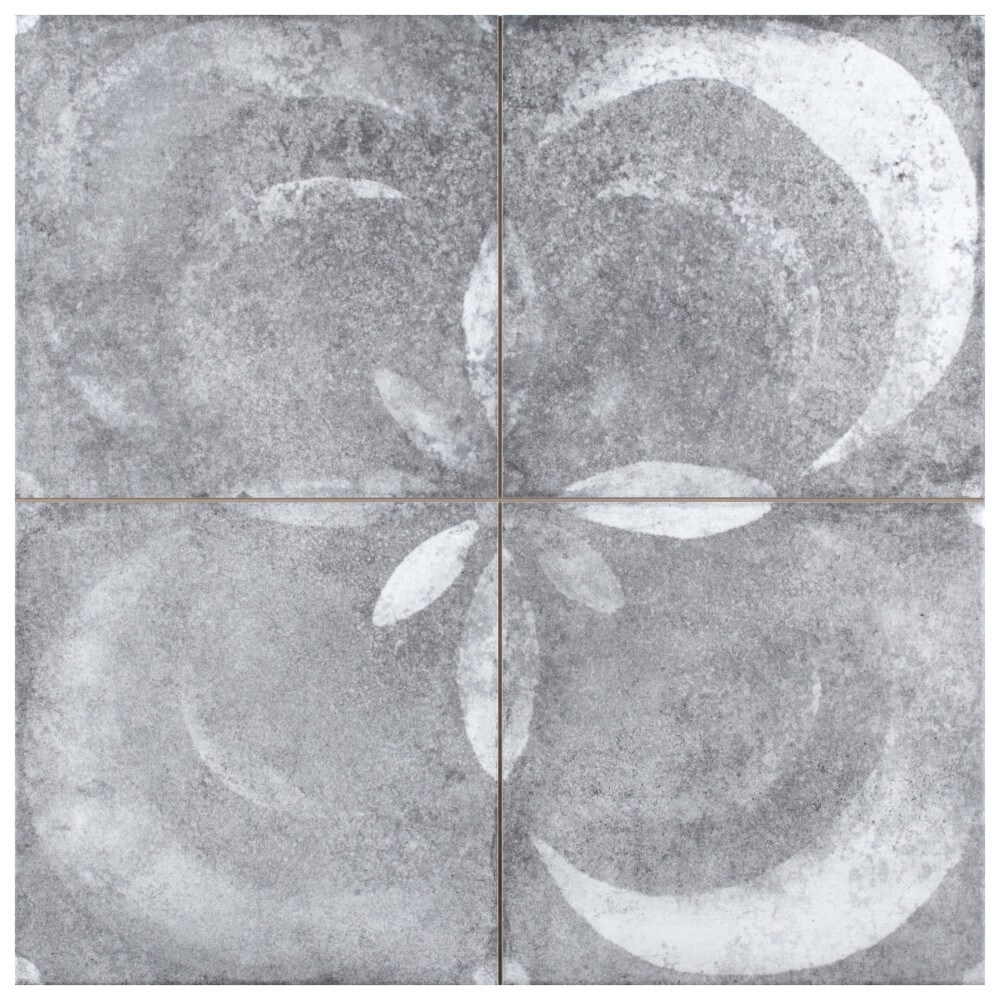 Vendome 18" Gray and White Porcelain Vintage Tile