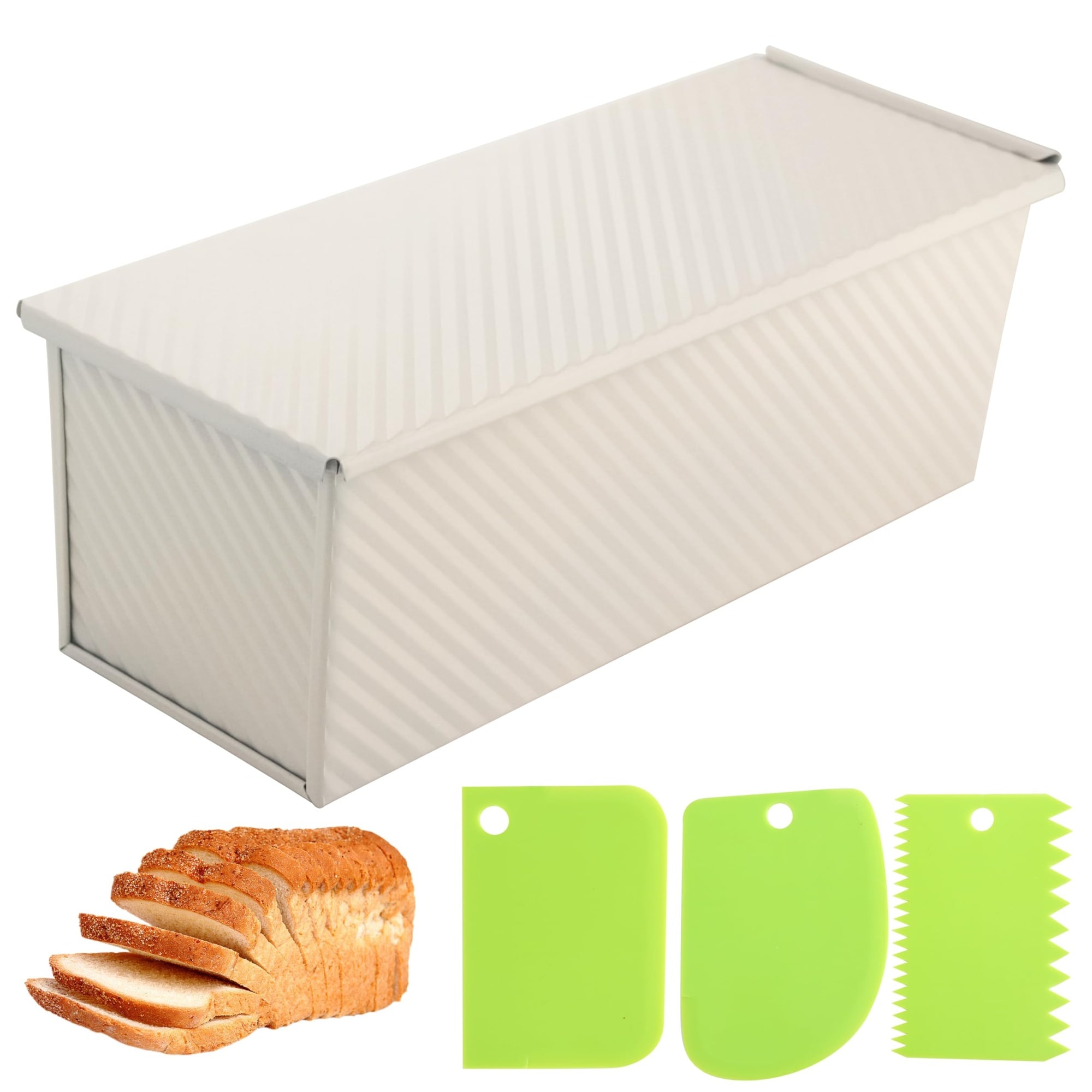 Linder Group Inc Premium Beige 13 Inch Pullman Loaf Pan with Lid 2 2 lb Sandwich Loaf Pan for Homemade Bread PTFE and PFOA Free Nonstick Rectangle Bread Pan Safe