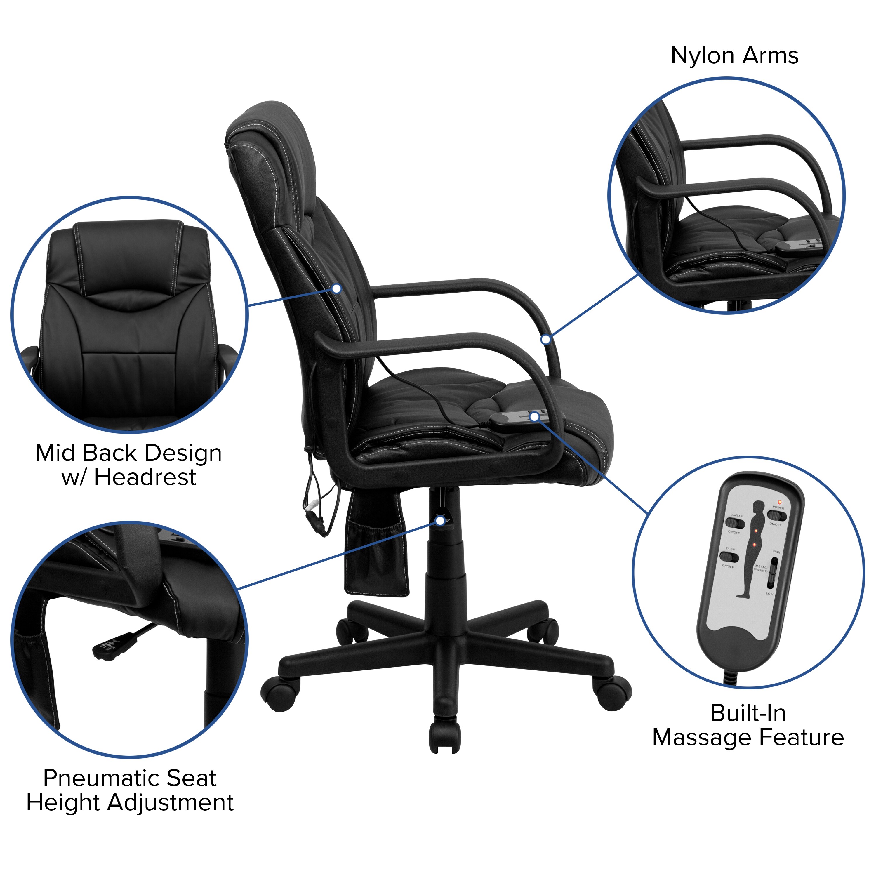 Ergonomic High-Back Black LeatherSoft Executive Swivel Chair with Massage Feature