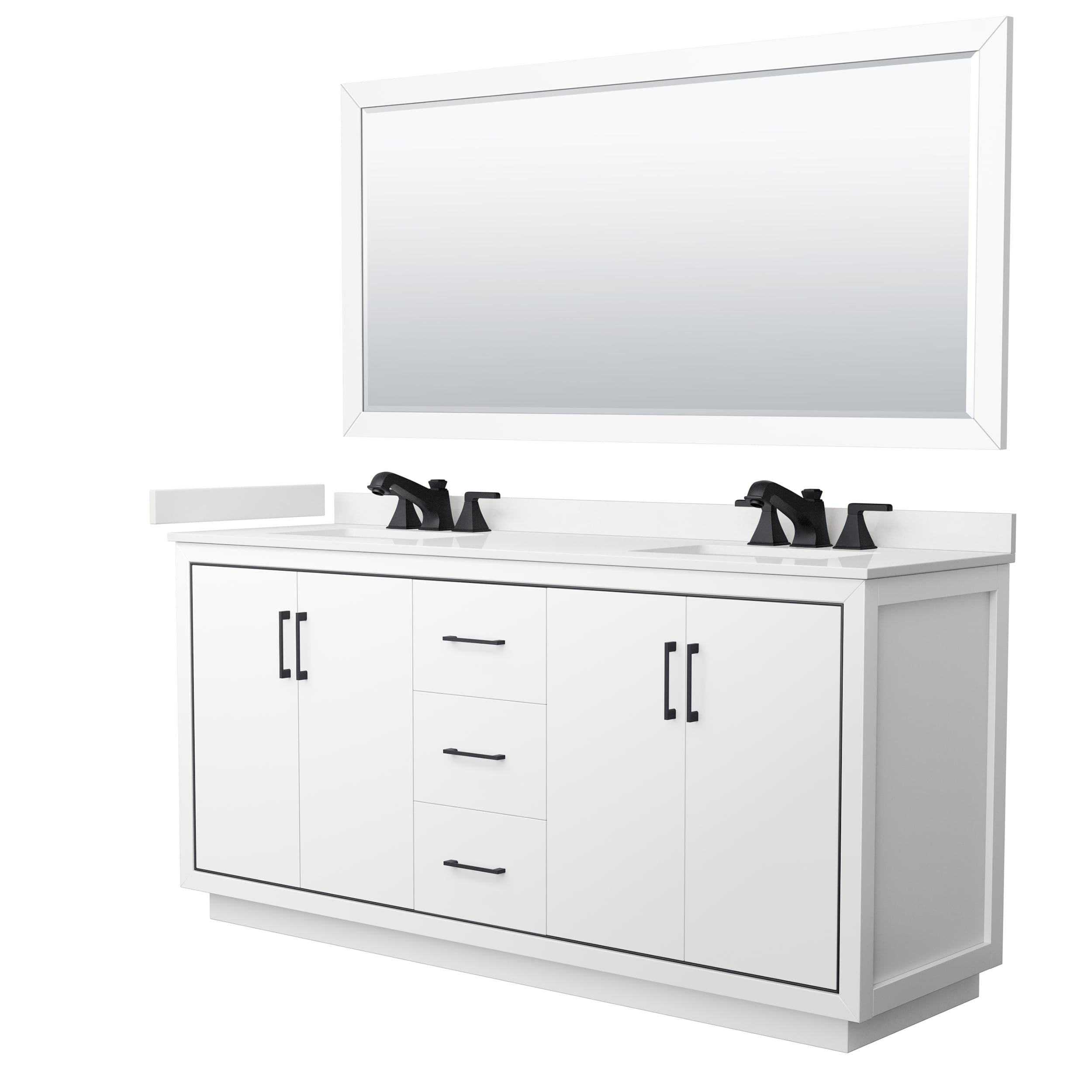 Wyndham Collection WCF111172DWBWQUS3M70 Icon 72-in White Undermount Double Sink Bathroom Vanity with White Quartz Top (Mirror Included)