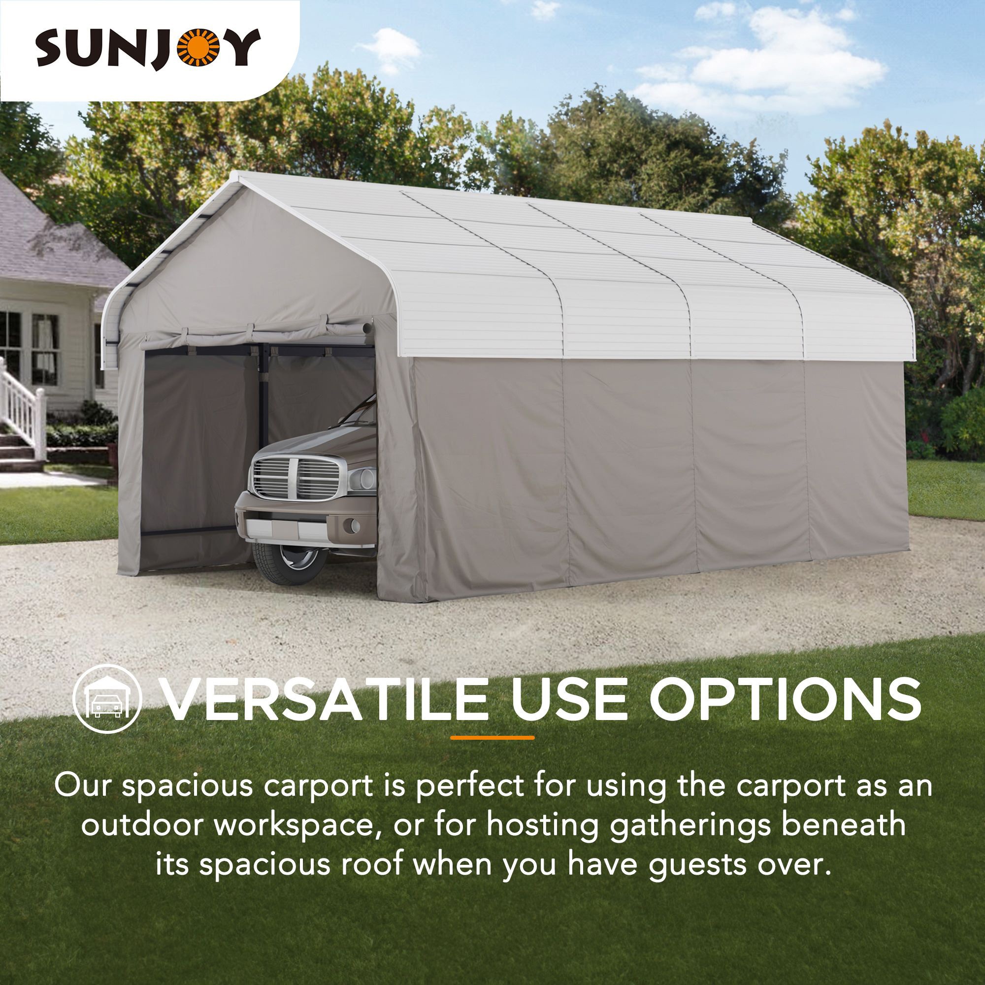 12' x 20' White Portable Carport Kit with Fabric Enclosure
