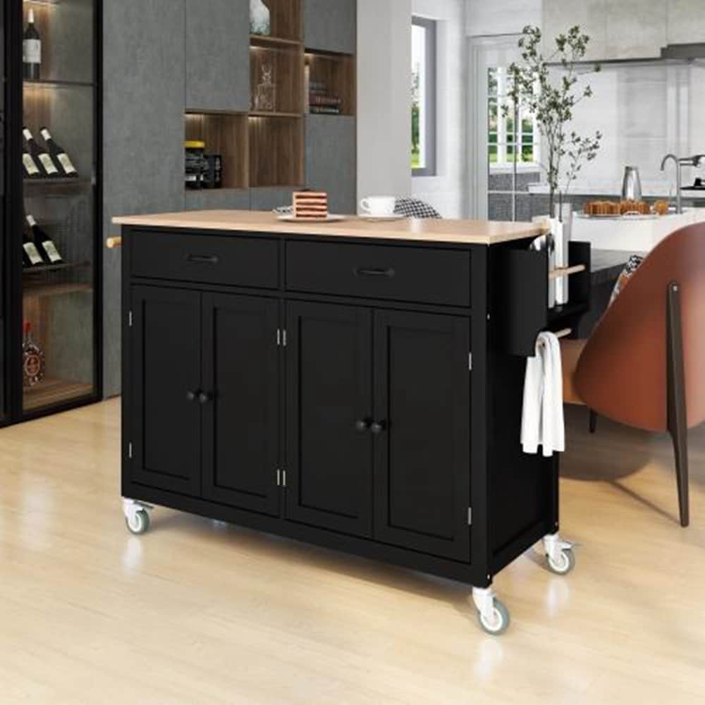Runesay Black Mdf Base with Mdf Wood Top Rolling Kitchen Island (18.5-in x 54.33-in x 36.22-in)