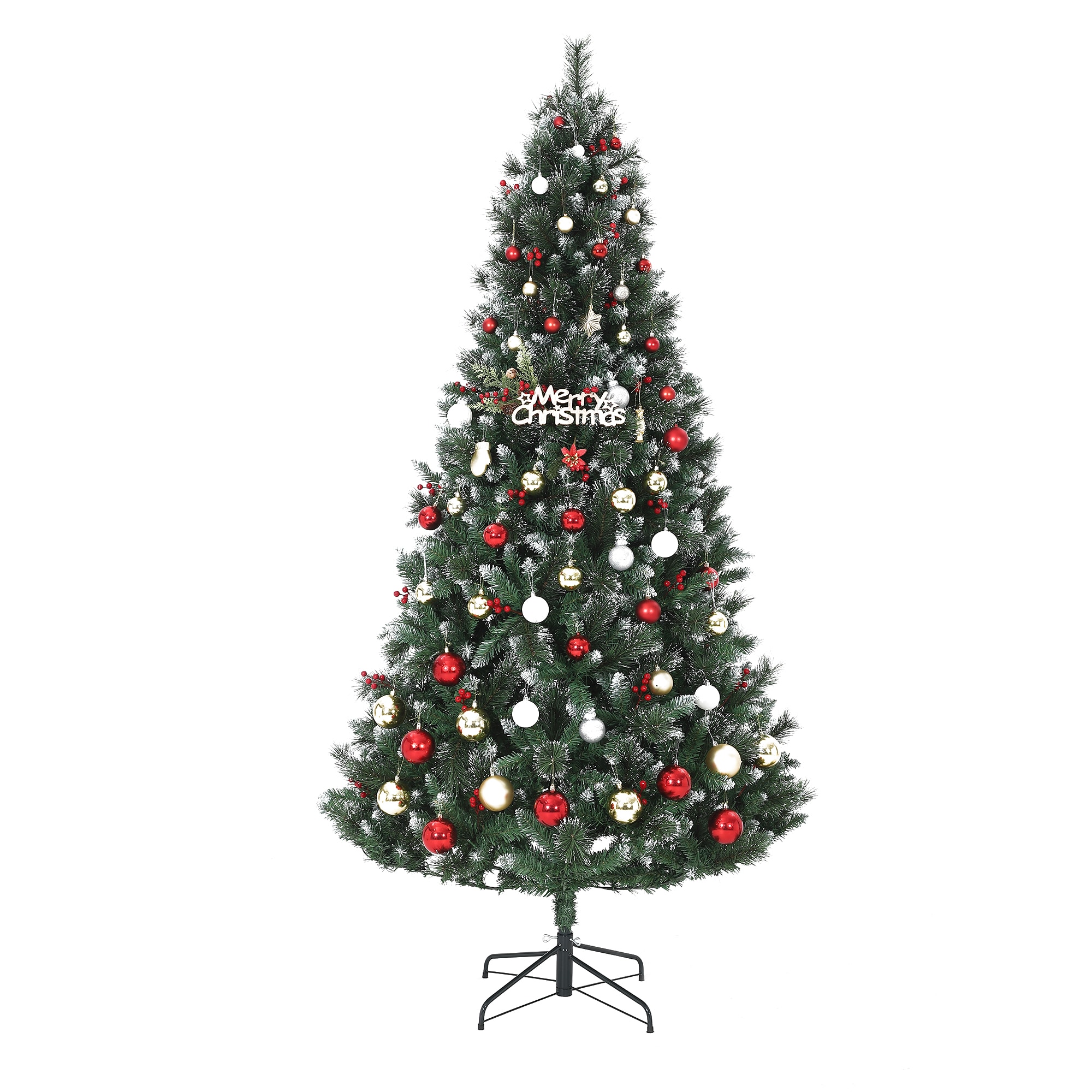 IdealHouse 6ft Pre-Lit Snow Flocked Christmas Tree with Red Berries and Warm White LED - Realistic Full Pine Spruce - Hinged Sections - Collapsible Stand for Home Holiday Decor
