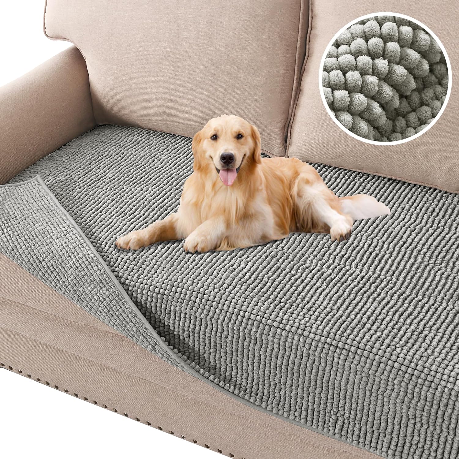 H.Versailtex  Plush Chenille Sofa Pet Bed Cover Thick AntiSlip Protector for 3Cushion Couch 35 x 74 Dove