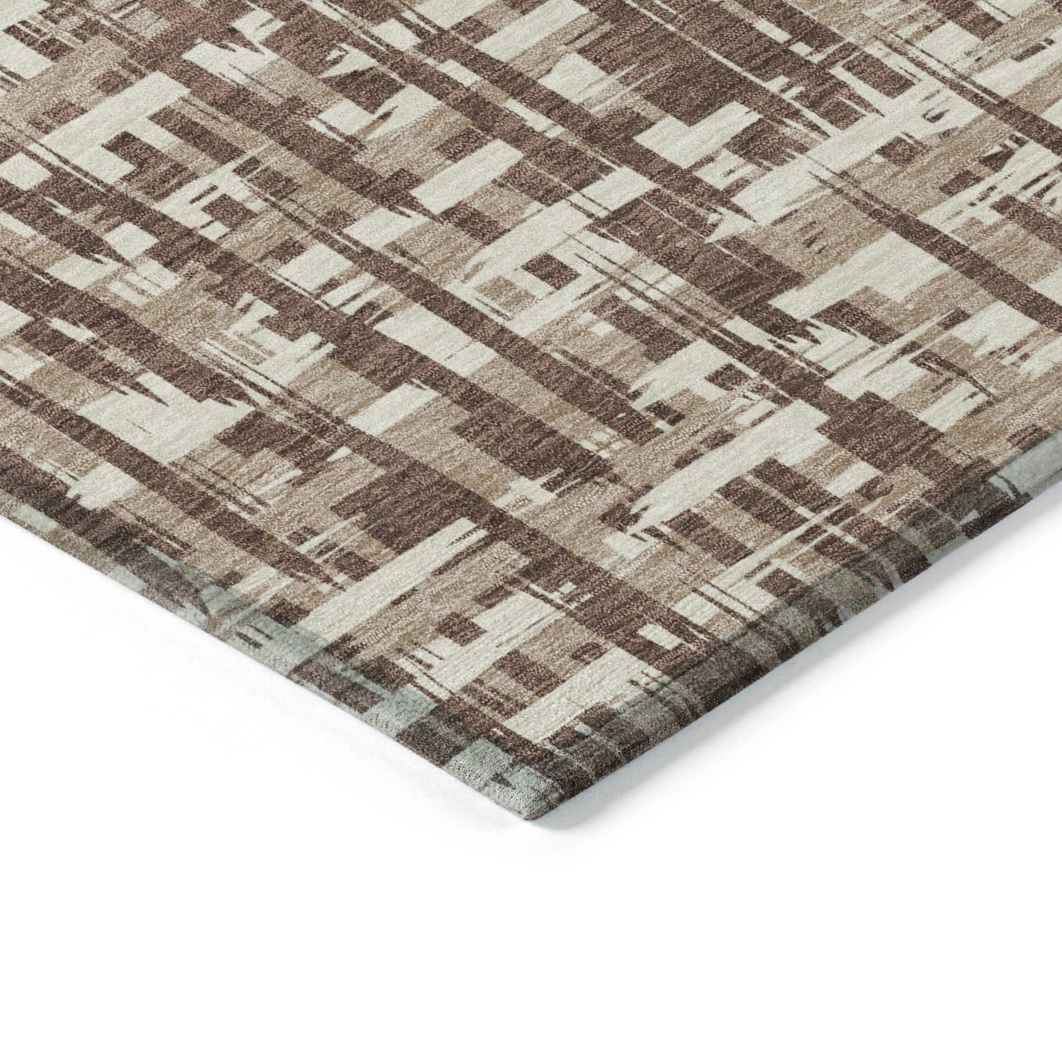 Brown and Beige Synthetic Flat Woven Washable Area Rug