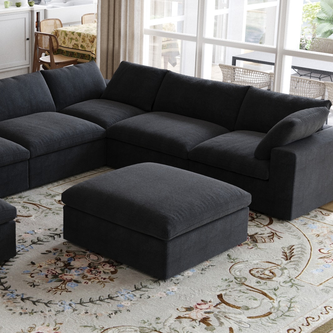 BuotiqHom DH-OT-121BK 45-in Modern Black (Ottoman) Linen 1 -seater Sectional