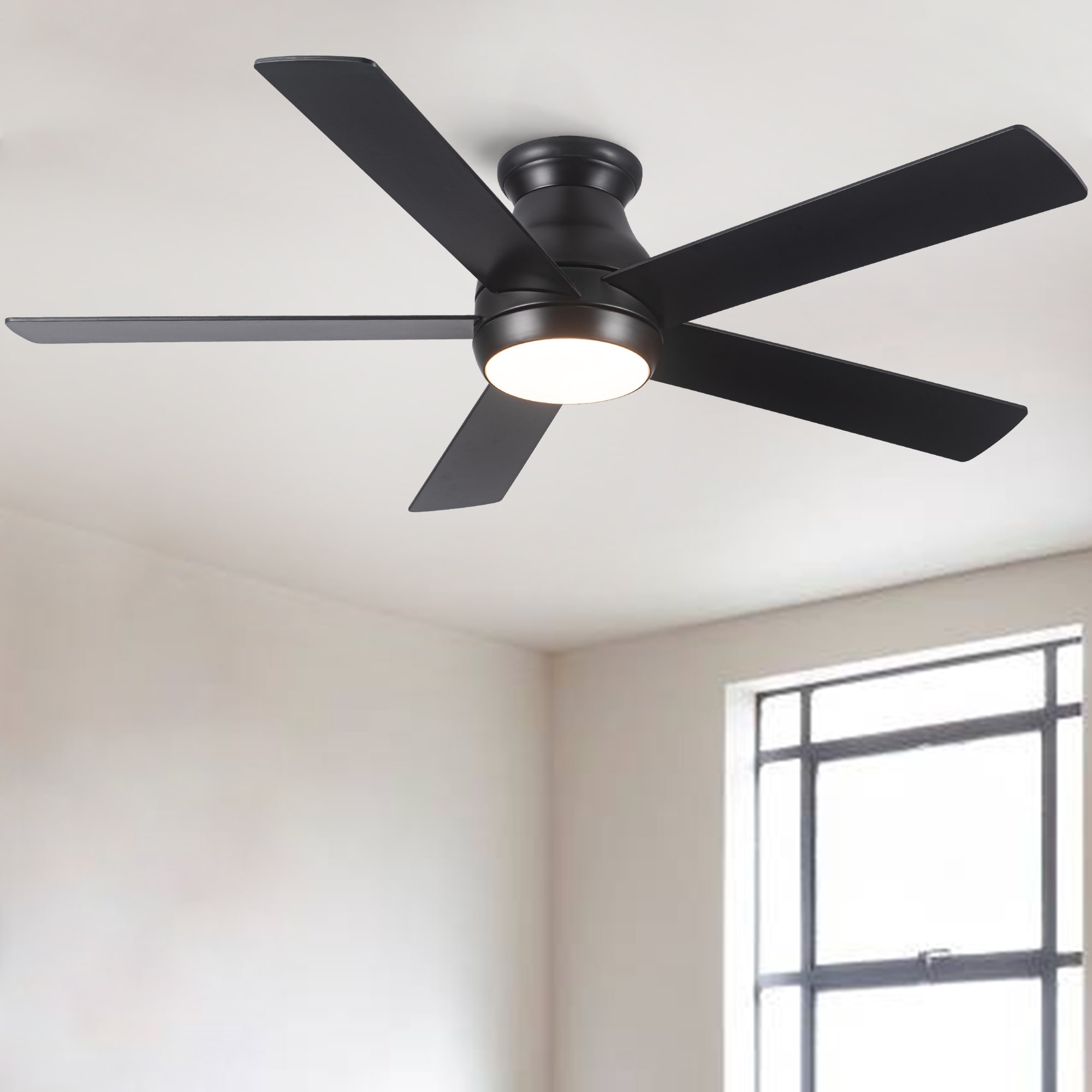Sevenine Ventrad 52 in. Matte Black with Reversible Blades Flush Mount Integrated LED Indoor Ceiling Fan with Light and Remote