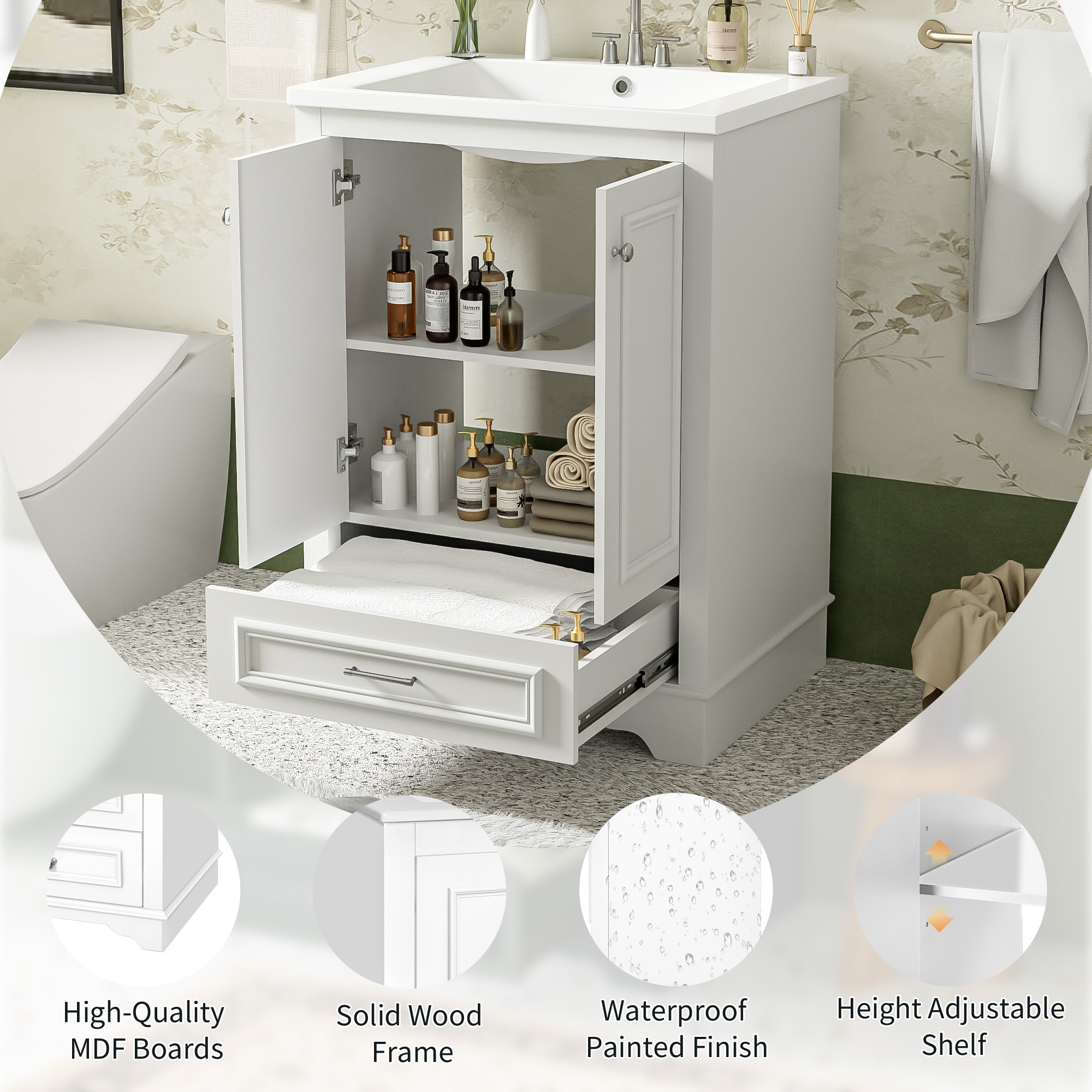 Aortzio HM-BA124-WHITE Bath-Vanity-Combo - View #5
